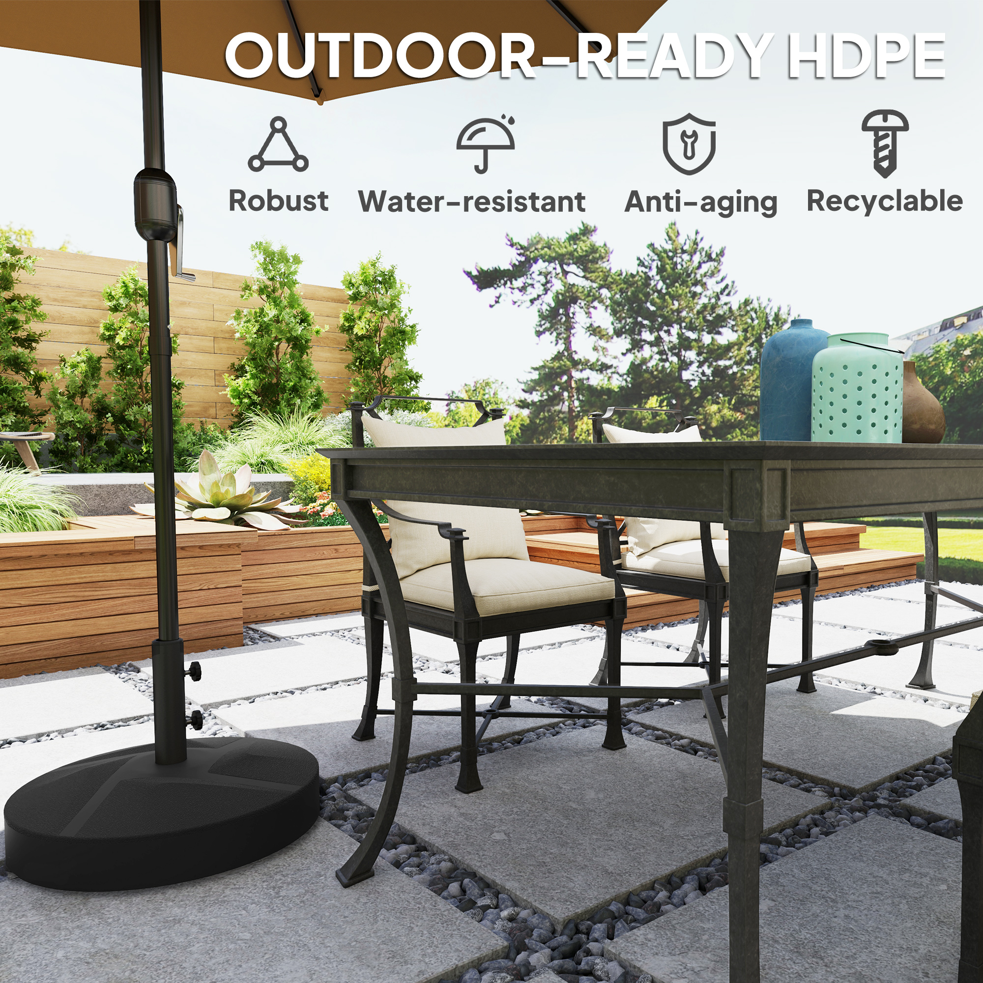 Patio Umbrella Base Holder, Heavy Duty Outdoor Umbrella Stand Base, Filled Up to 66lbs with Stand or 55lbs with Water for Garden, Poolside, Black
