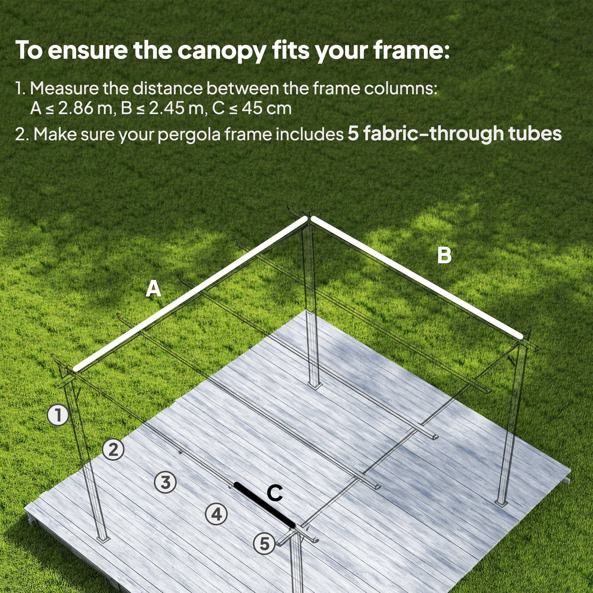 Pergola Cover Roof, 2.86 X 2.45 M Retractable Sun Shade Top For 3 X 2m Frame — image 4