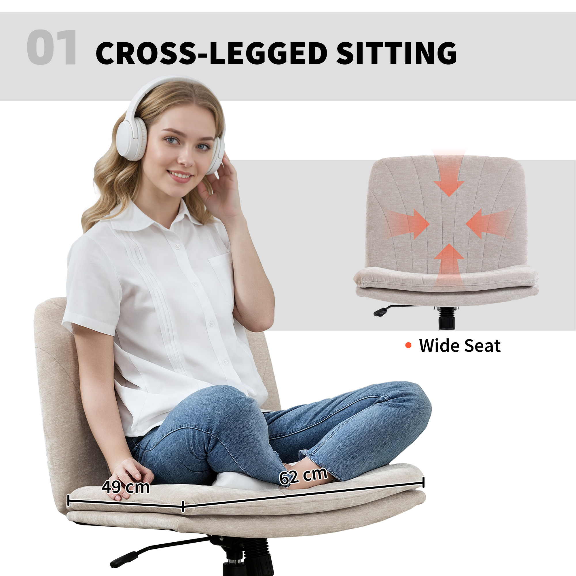 Criss Cross Chair With Wheels, No Arms - Beige