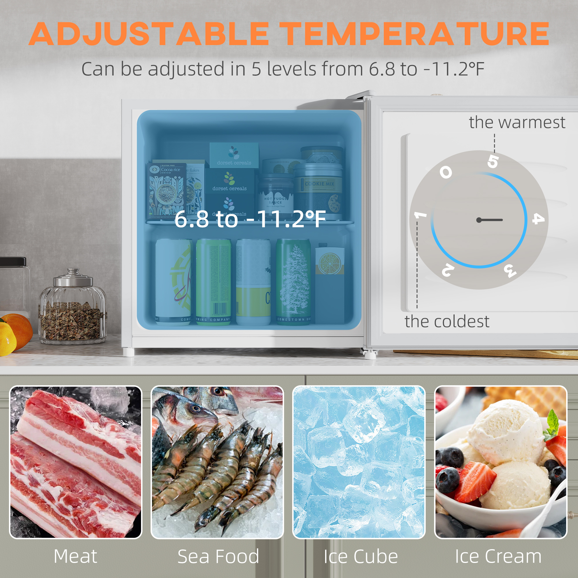  1.1 Cu.Ft Countertop Mini Freezer, Compact Upright Freezer with Removable Shelves, White