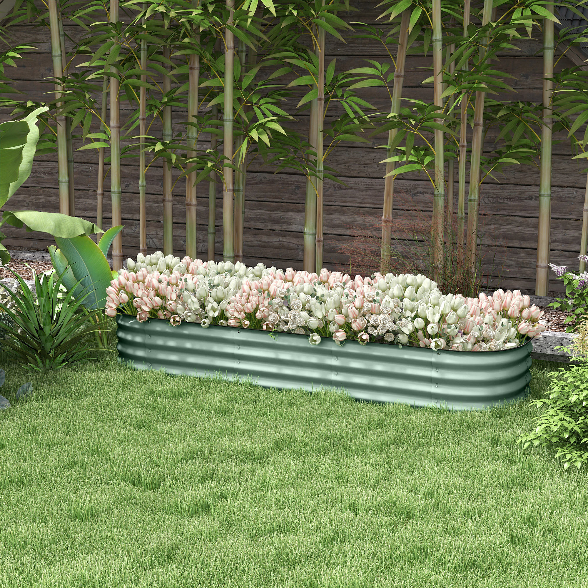 6.4 x 2 x 1 Galvanized Raised Garden Bed Kit, Metal Planter Box with Safety Edging, Green