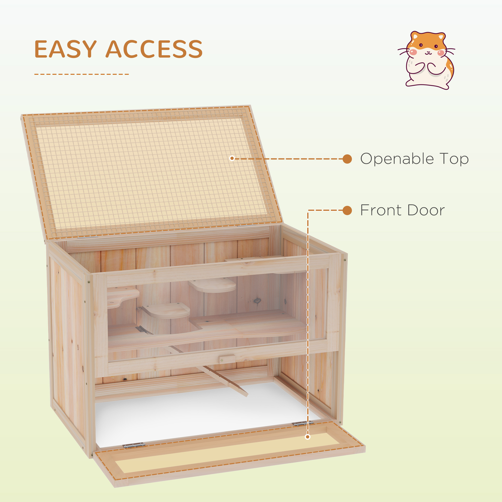  2-Level Hamster Cage Mice and Rat House, Small Animal Habitat for Guinea Pigs, Chinchillas with Openable Top, Front Door, Shelf and Ladder, Natural