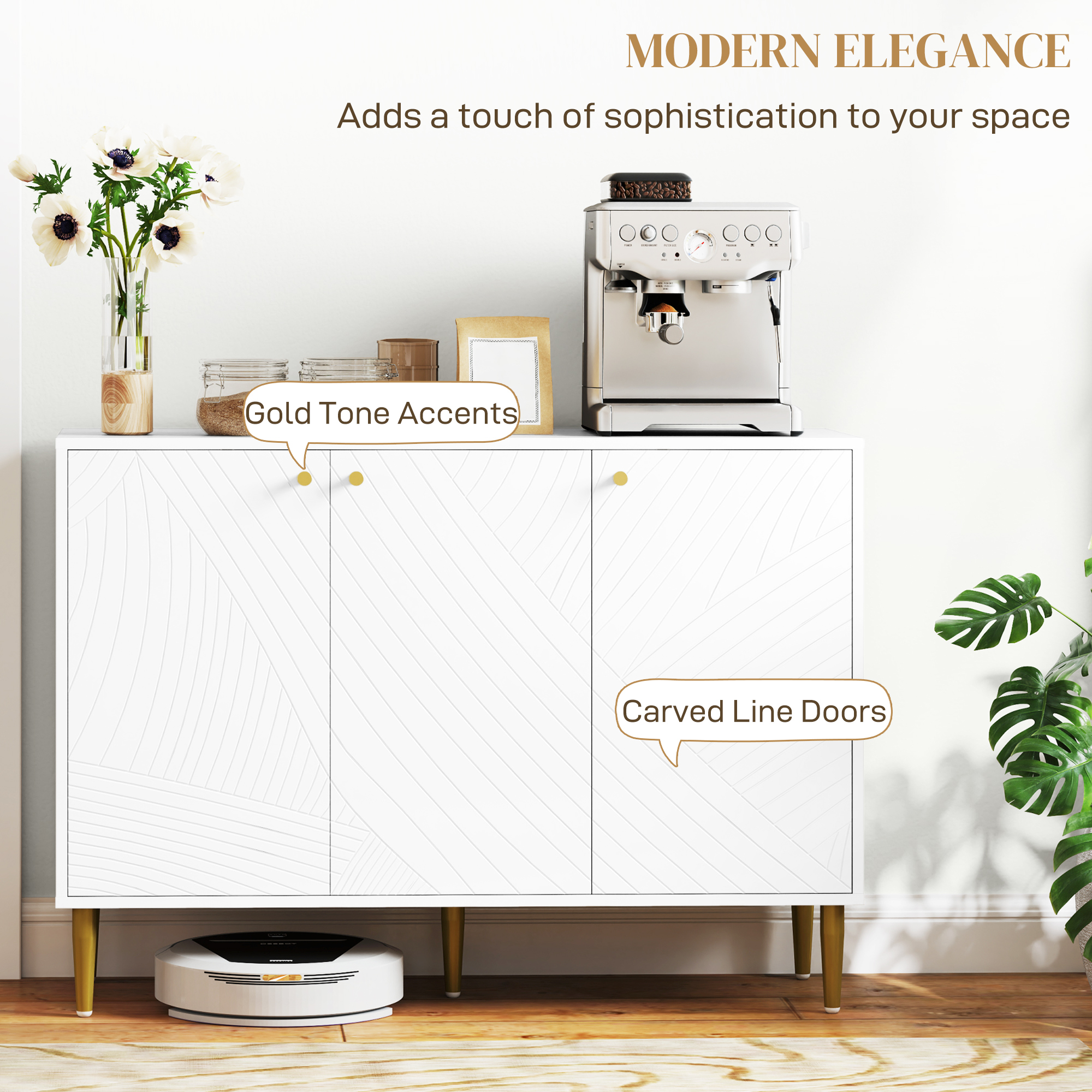 Elegant Two-Cupboard Sideboard - White/Gold-Tone — image 2