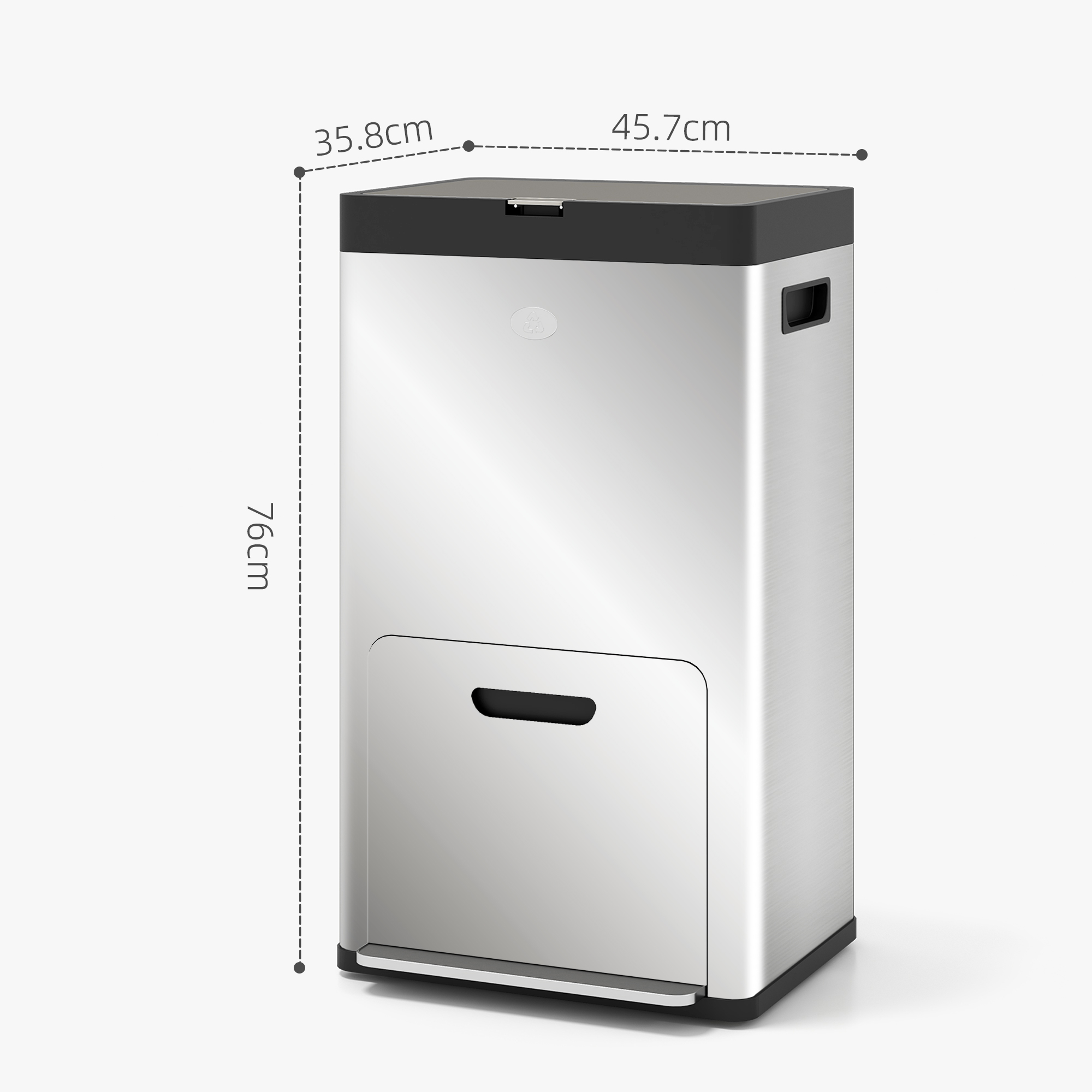 56L Triple Compartment Stainless Steel Kitchen Bin, With Deodoriser Holders — image 2