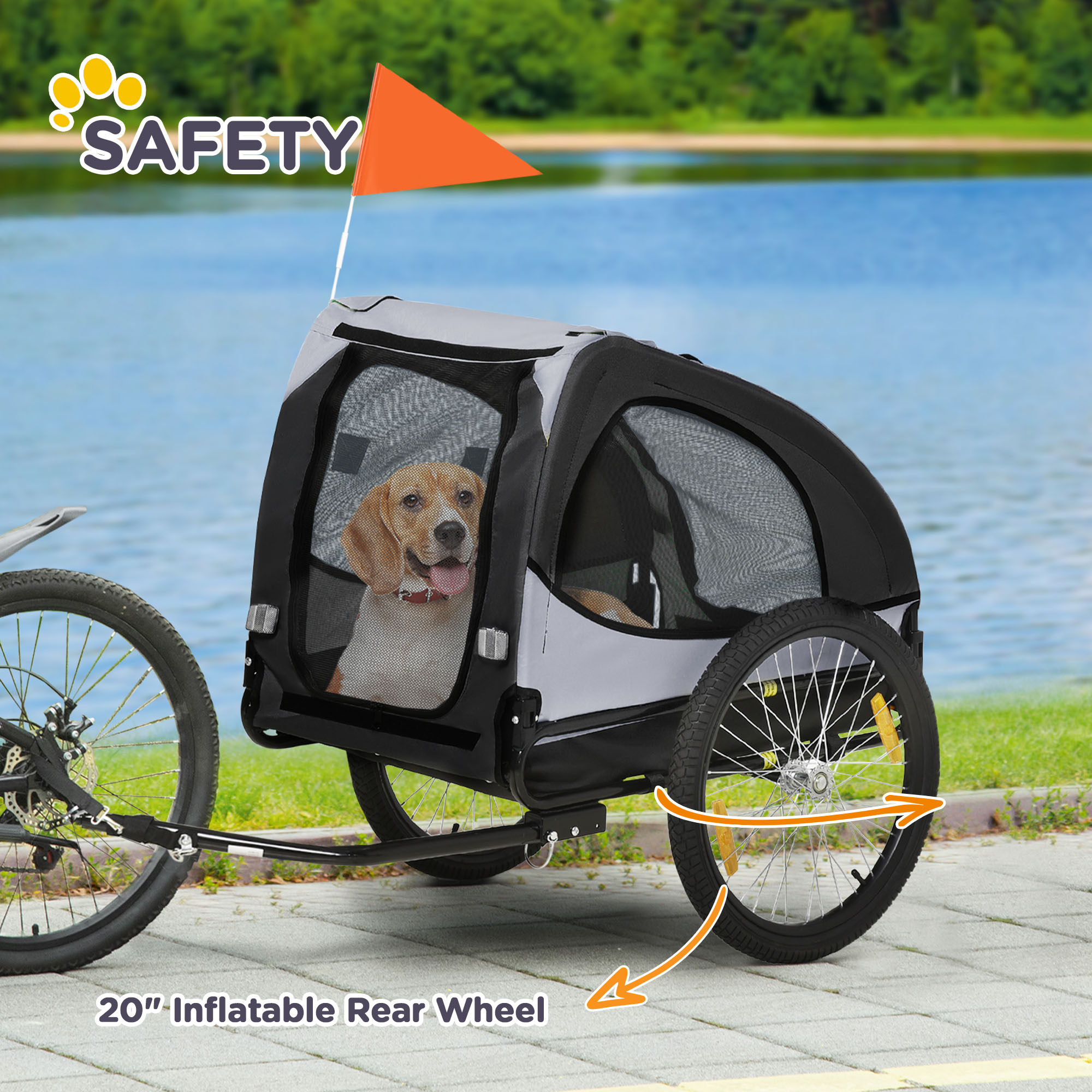Dog Bike Trailer, Pet Stroller with Wheels for Medium Dogs, Black