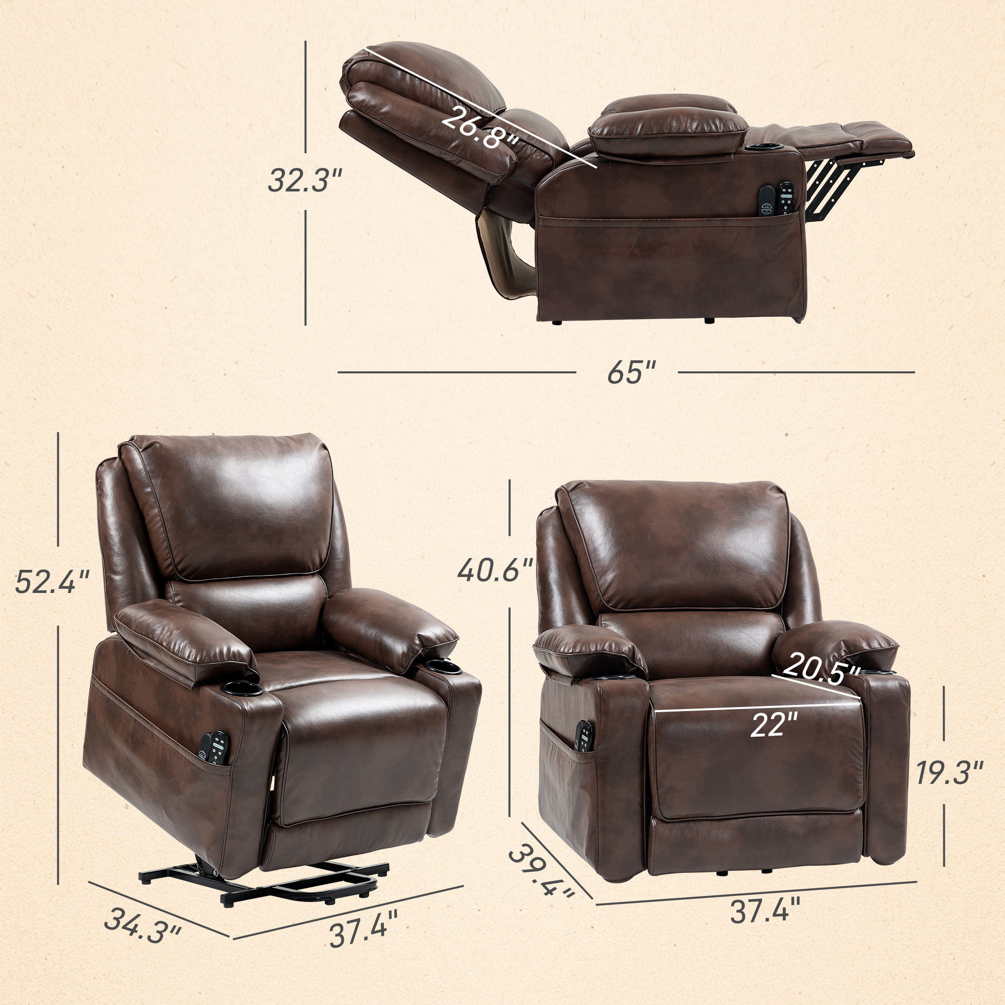 Power Lift Chair for Elderly — Brown view 2