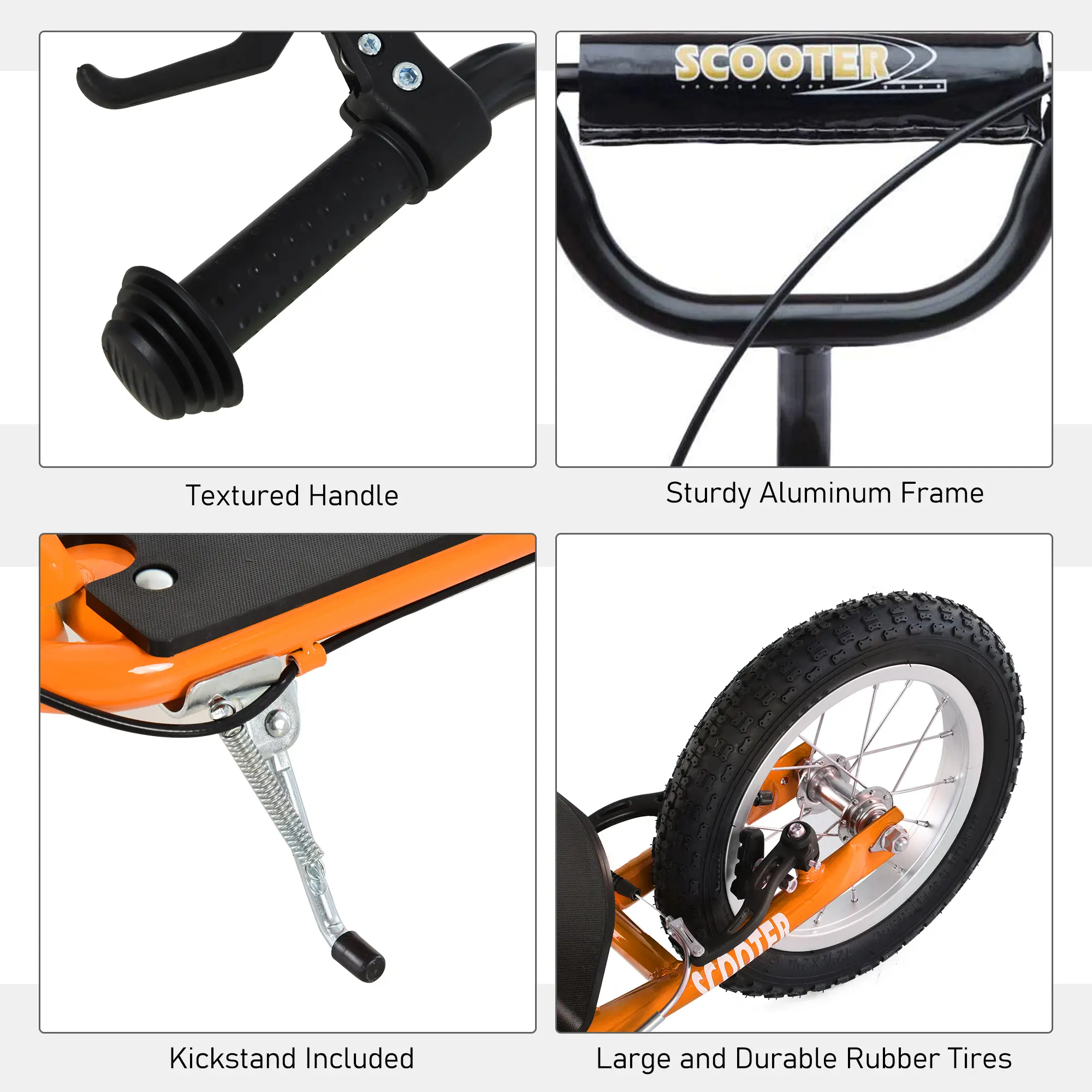 Youth Scooter Kick Scooter for Kids 5+ with Adjustable Handlebar 16" Front and 12" Rear Dual Brakes Inflatable Wheels, Orange