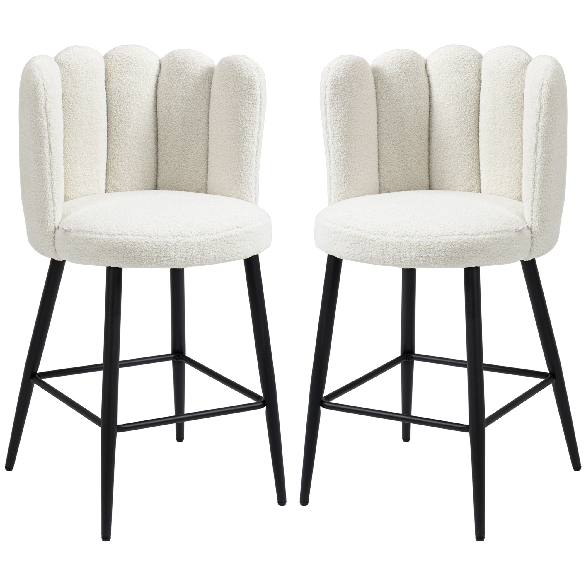 Bar Stools Set Of 2, Modern Boucle Upholstered Shell Barstools, Breakfast — image 3