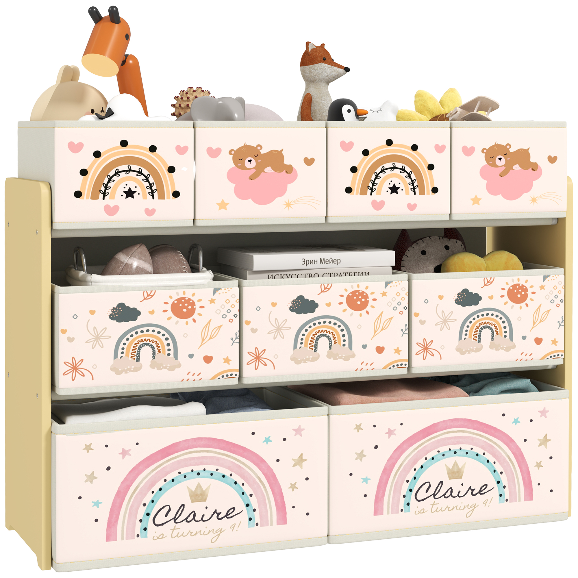 3-Tier Kids Storage Unit With 9 Non-Woven Fabric Boxes For Toys, Books — image 2