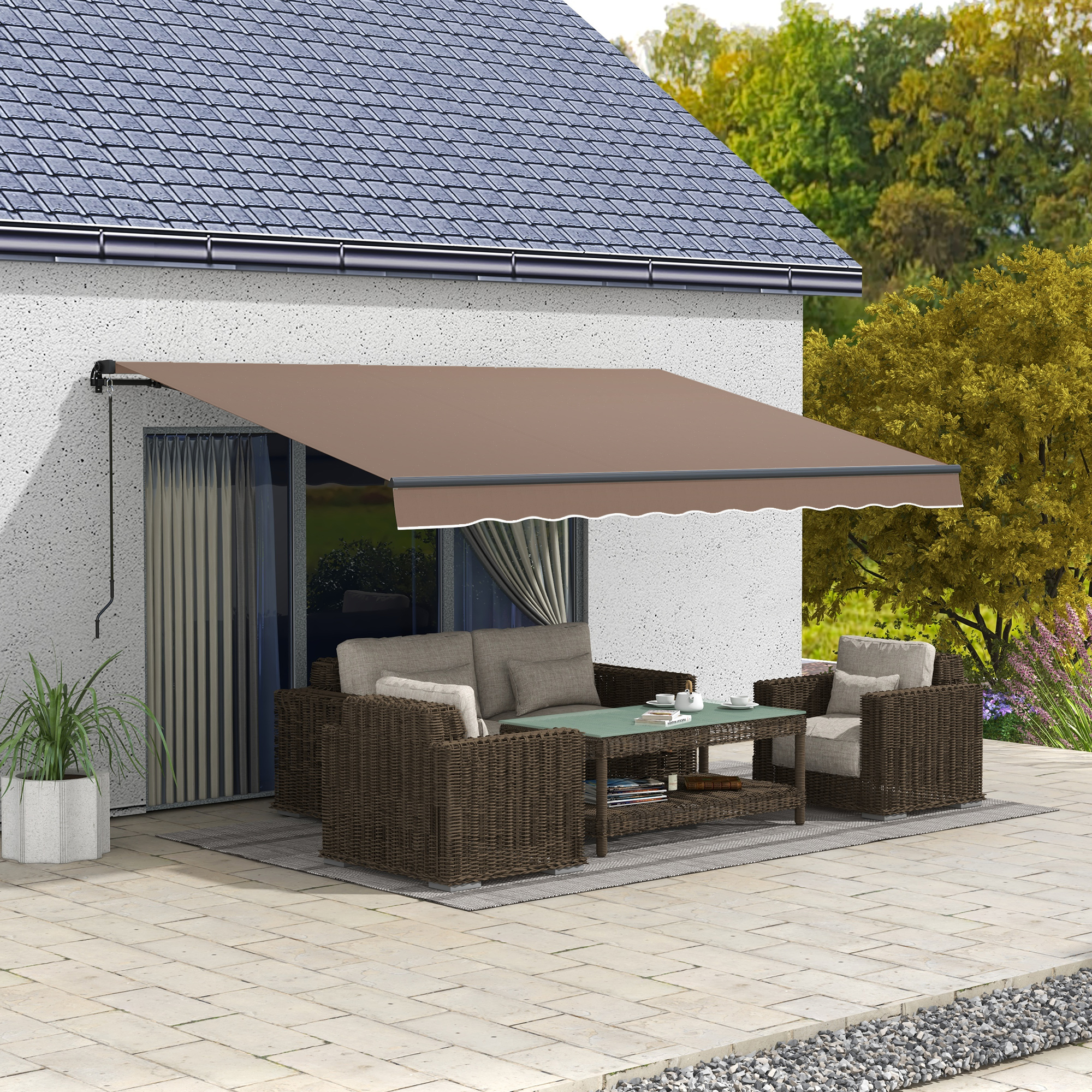 13 x 10 Retractable Awning, 280gsm UV Resistant Sunshade Shelter for Deck, Balcony, Yard, Coffee