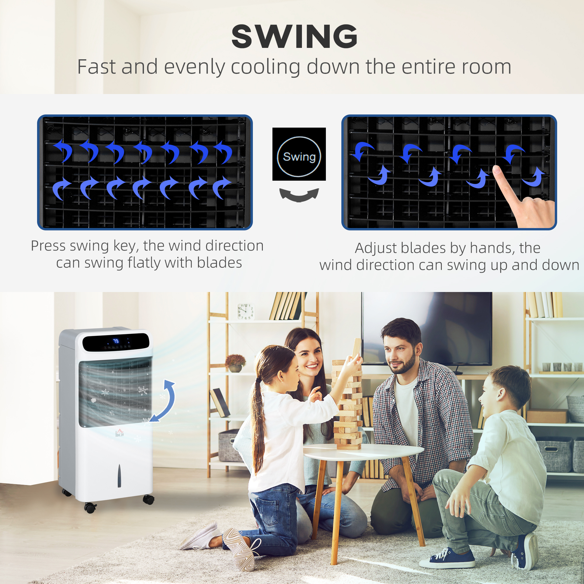  32" Evaporative Air Cooler with 3.2 Gal Water Tank, 60° Oscillating, 3-In-1 Ice Cooling Fan, Portable Swamp Cooler with Humidifier for Home Office, 3 Modes, 3 Speeds, 12H Timer, Remote, Whit