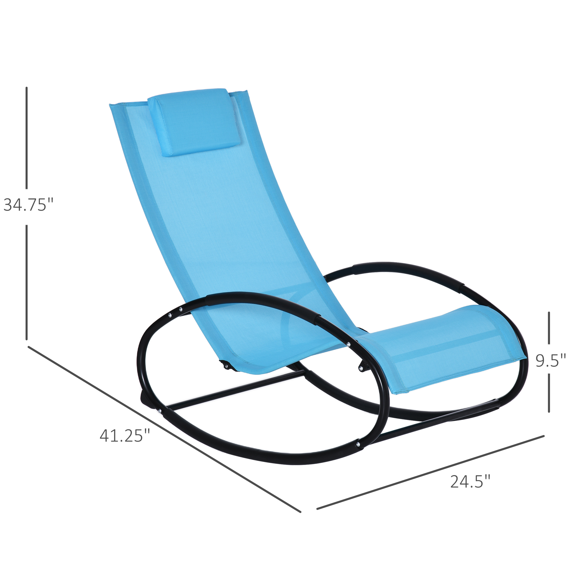  Pool Lounger, Outdoor Rocking Lounge Chair for Sunbathing, Pool, Beach, Porch with Pillow and Cool Mesh, Sun Tanning Rocker, Sky Blue