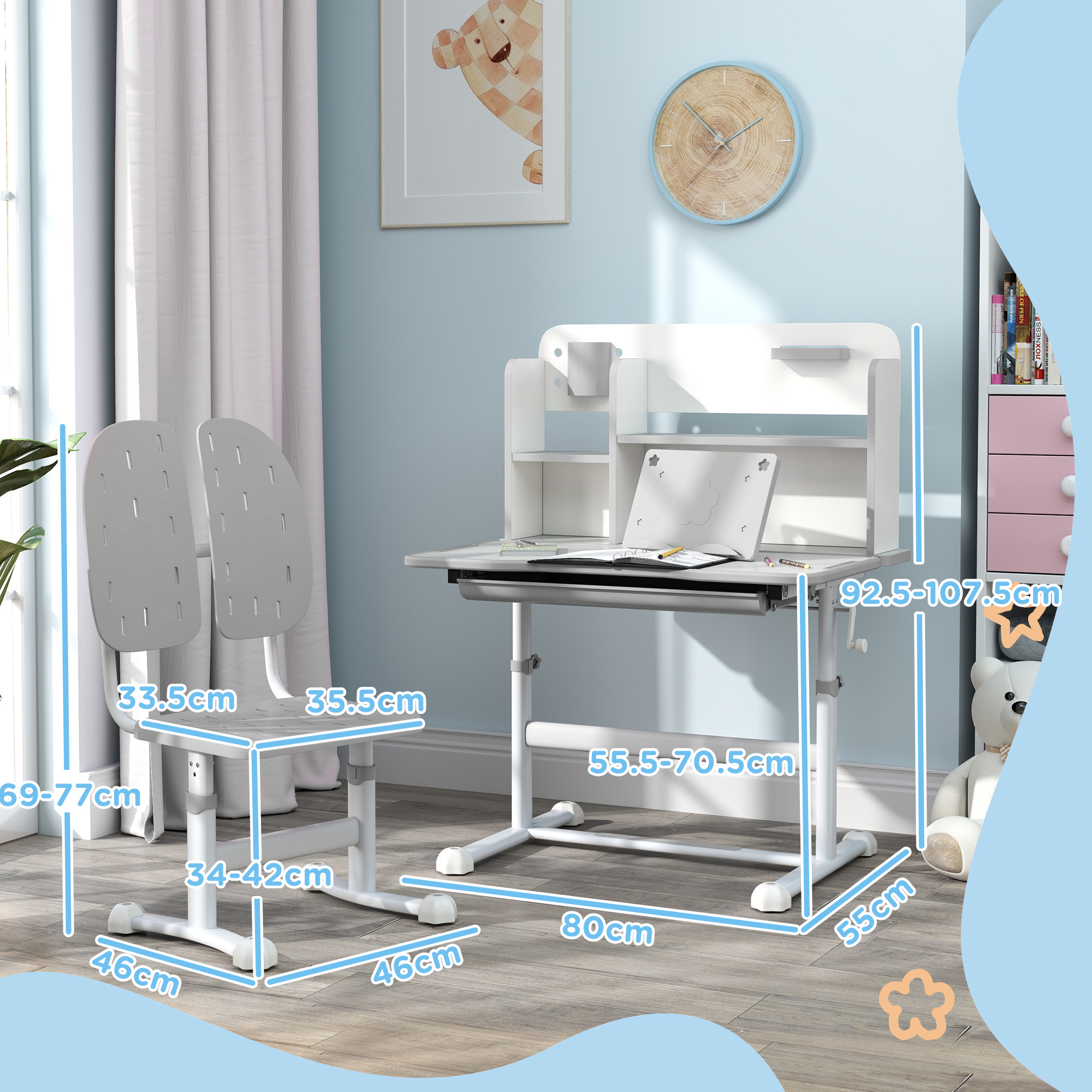 Height Adjustable Kids Desk And Chair Set, Children School Study With Tiltable — image 2