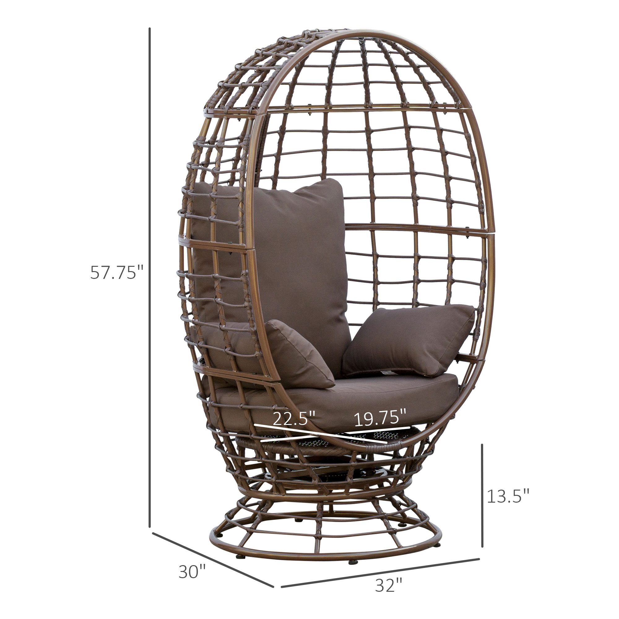  Wicker Egg Chair, 360 Rotating Indoor Outdoor Boho Basket Seat with Cushion and Pillows for Backyard, Porch, Patio, Garden, Handwoven All-Weather PE Rattan, Steel Frame, Brown