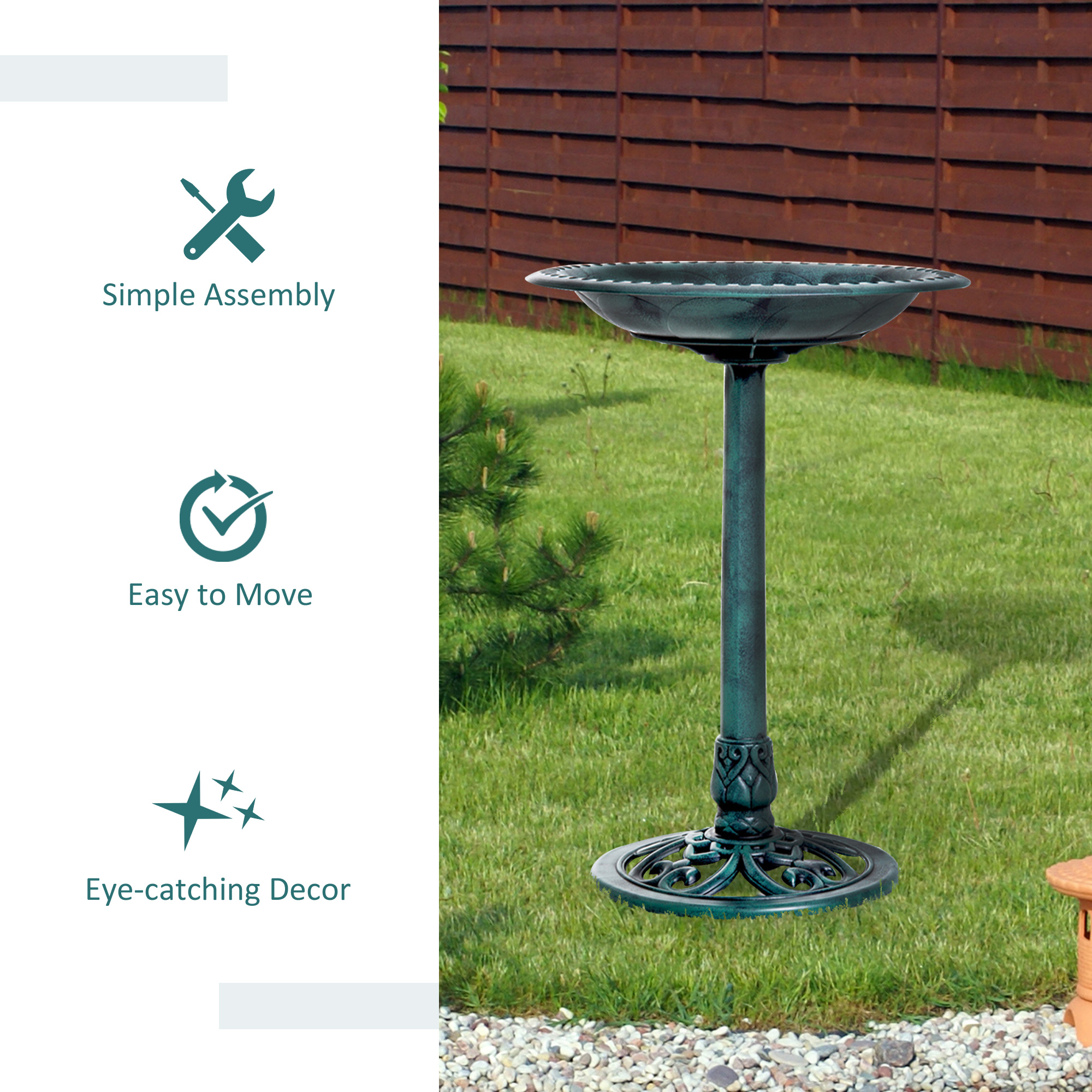 28'' Bird Bath Outdoor Resin Decor with Fleur De Lis Pattern, Time-Worn Finish - Image 5