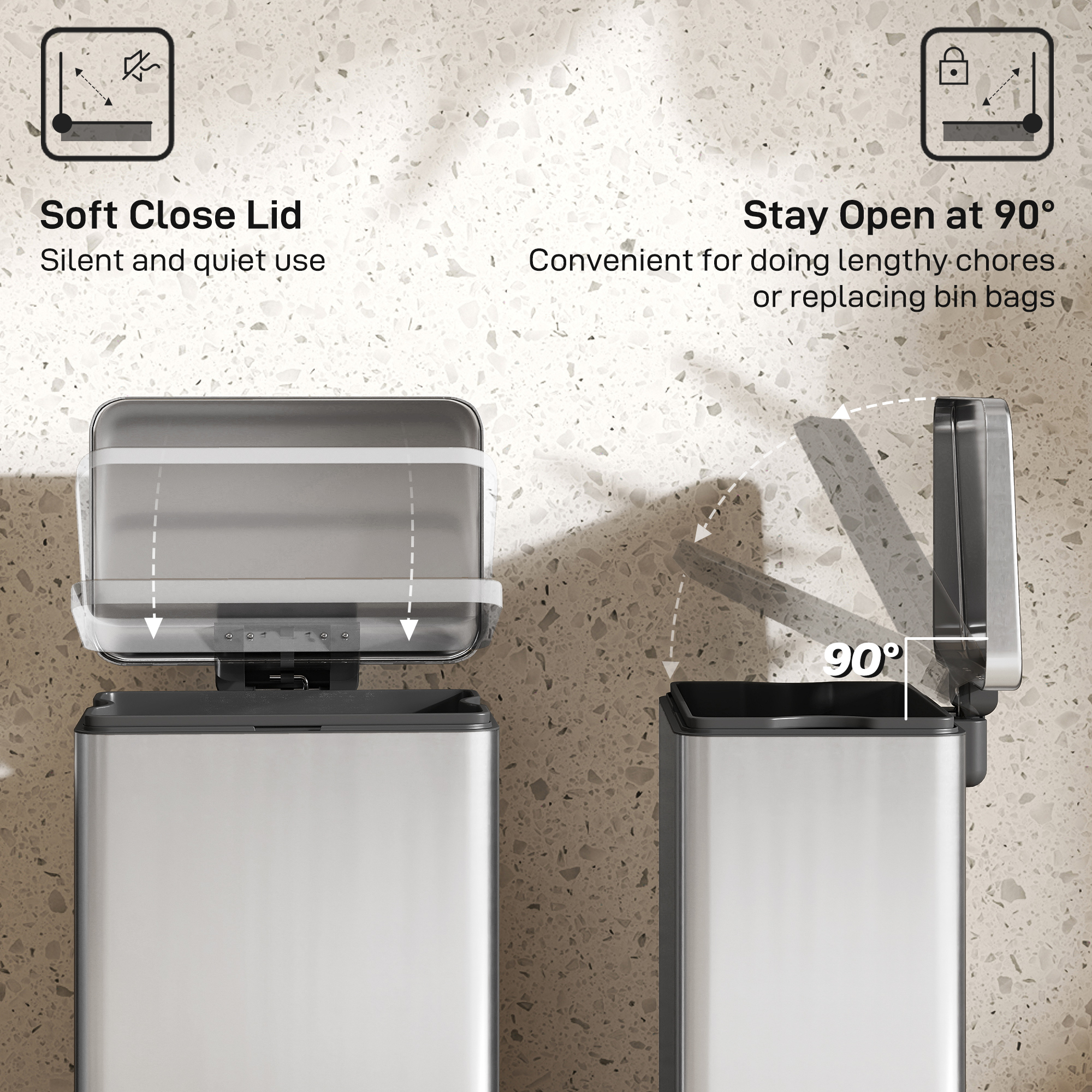 20L Kitchen Bin With Soft-Close Lid And Stay-Open Function, Stainless Steel — image 3