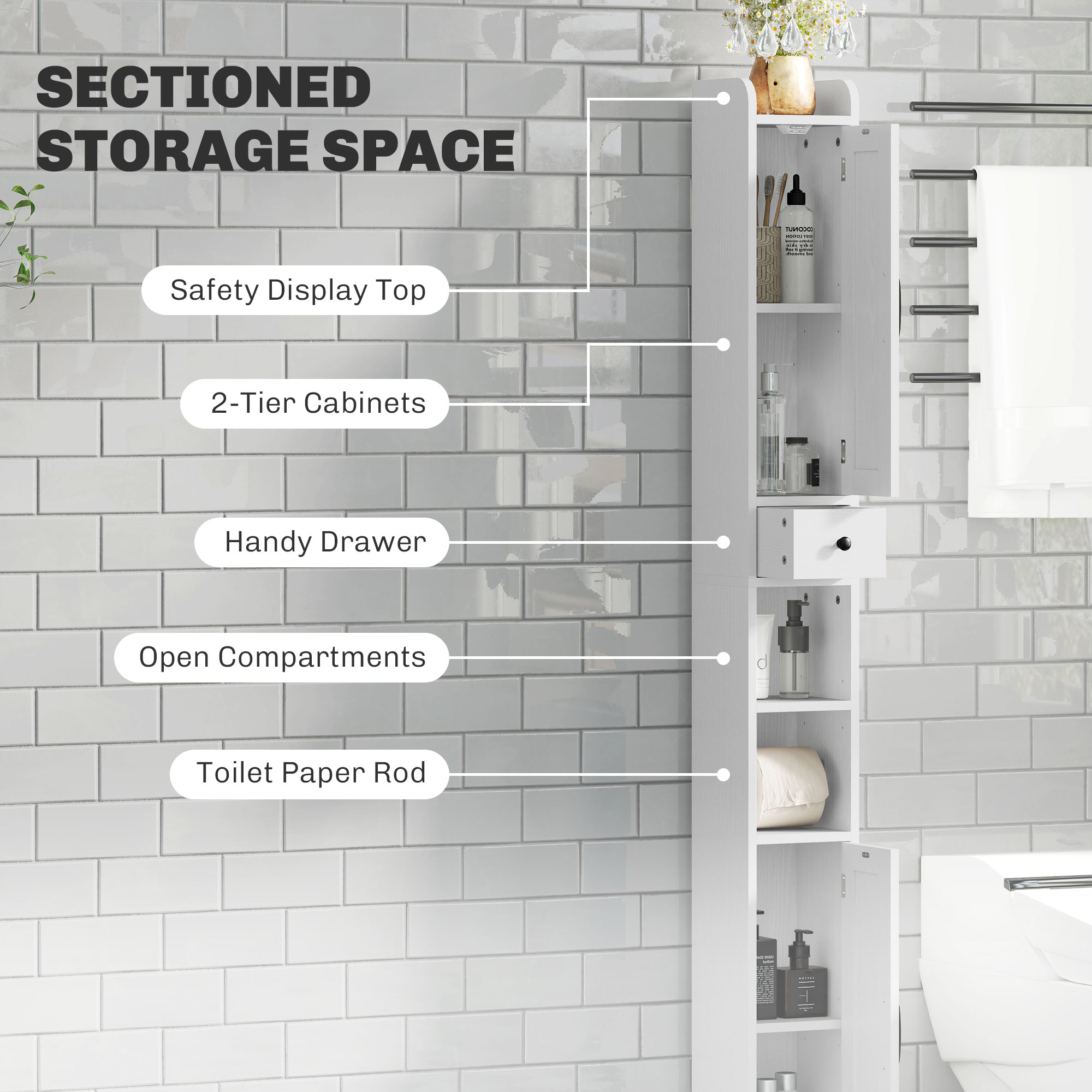 Tall Bathroom Cabinet, Farmhouse Slim Storage With Barn Doors, Toilet Paper — image 5