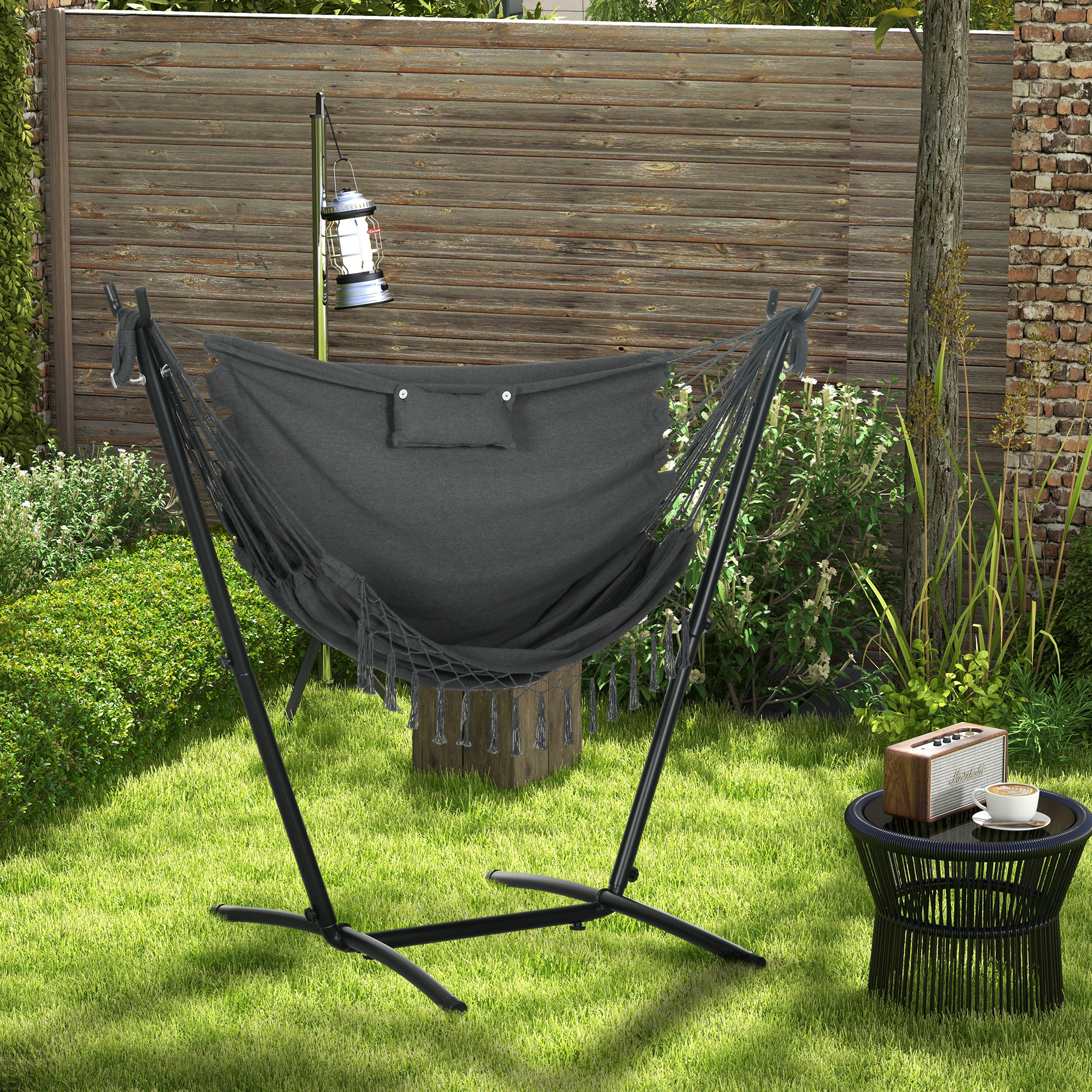 U Shape Stand Hammock Chair, Headrest Include Hammock Swing, Dark Gray