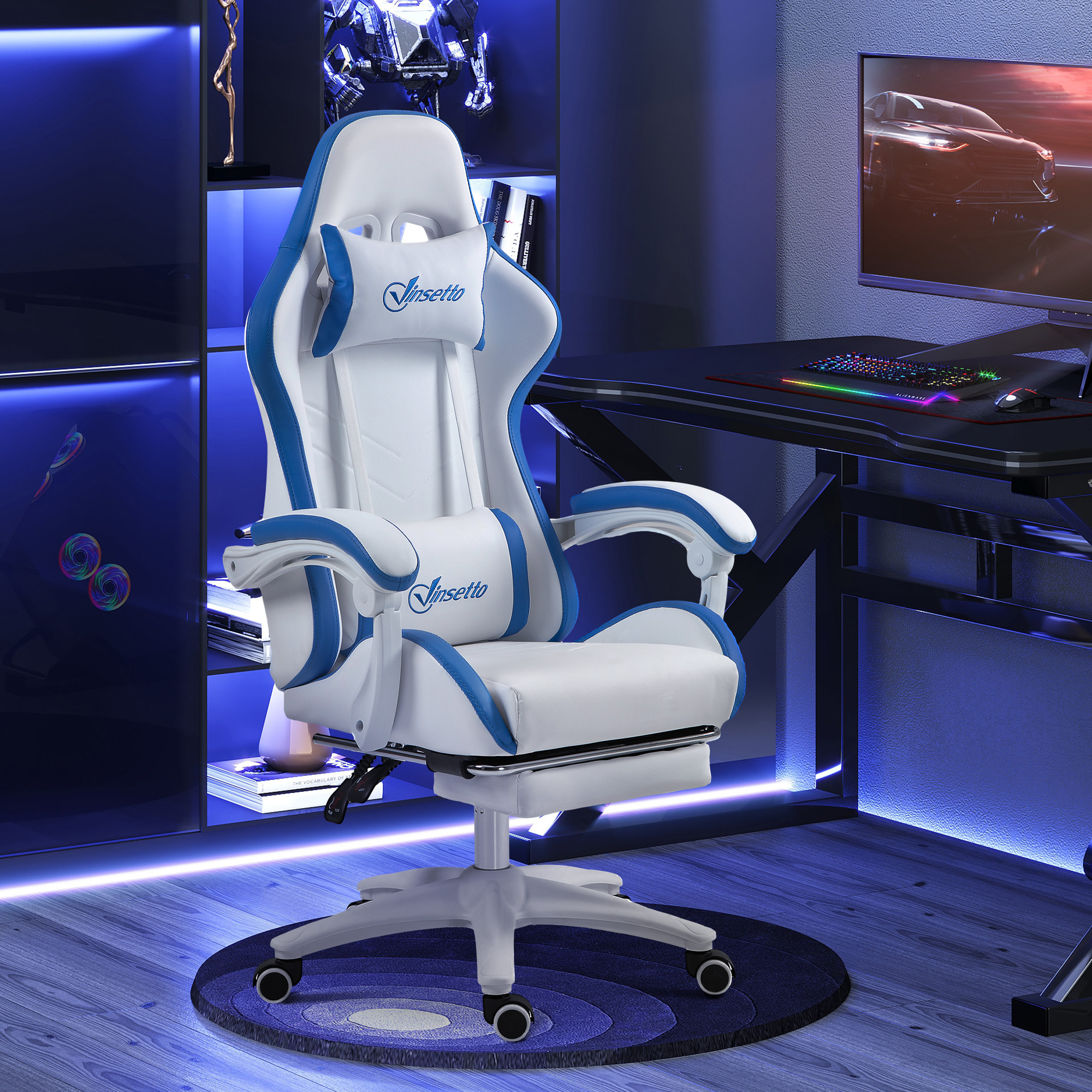Vinsetto Computer Gaming Chair, PU Leather Office Desk With Footrest, Swivel — image 3