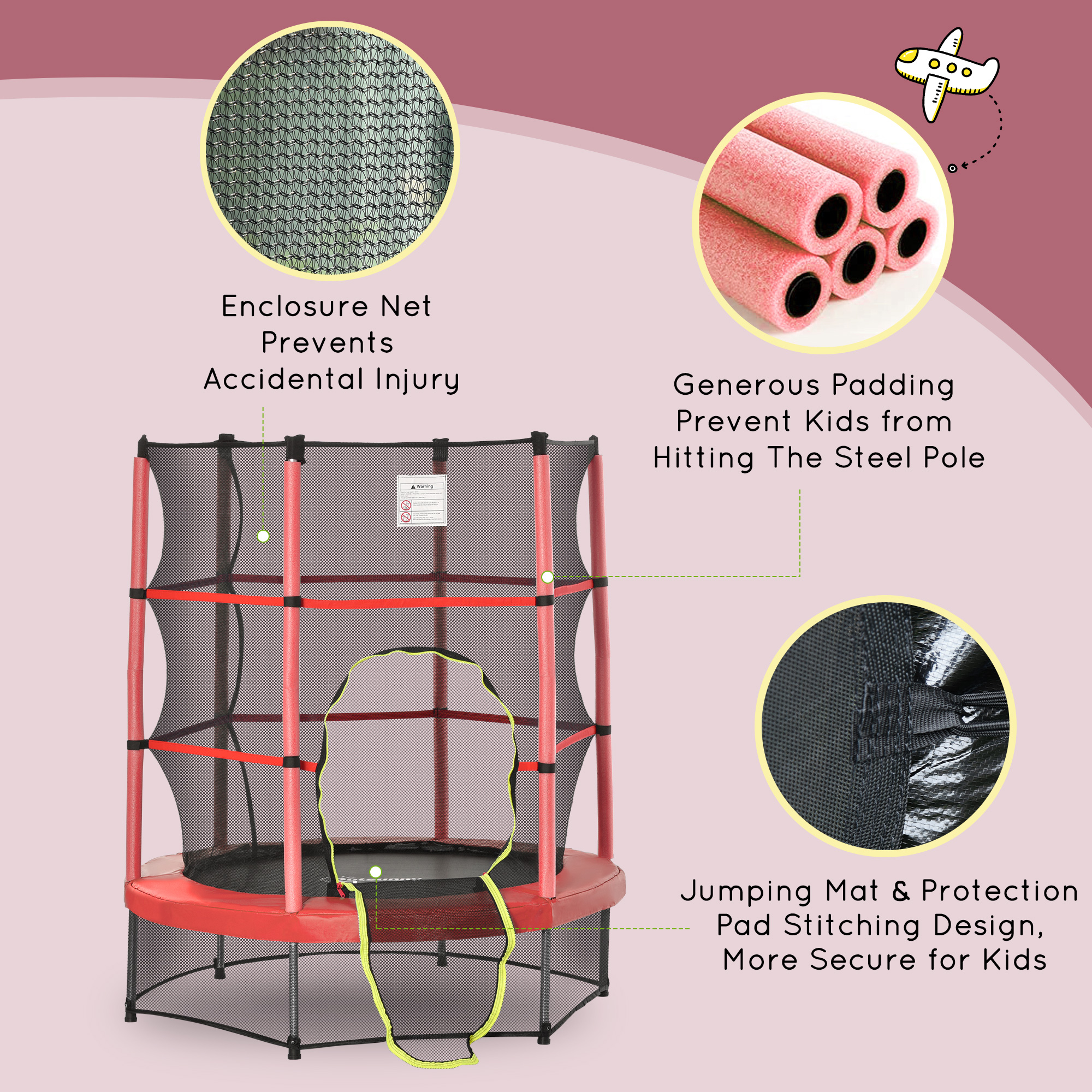 Φ5FT Kids Trampoline with Enclosure Net for Age 3 to 6 Years Red — photo 3
