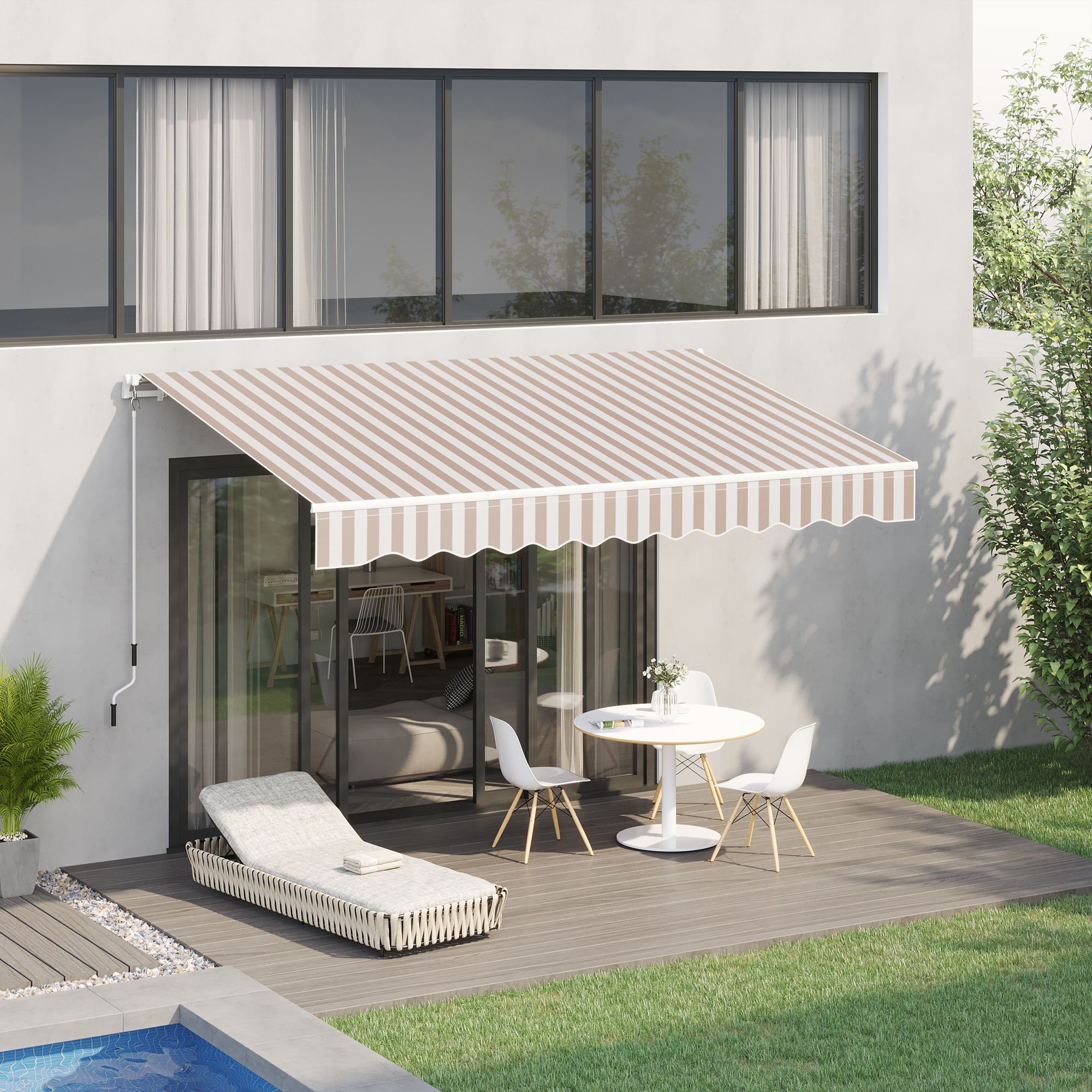 10' x 8' Retractable Sun Shade Patio/Window Awning - Polyester Fabric - Beige - Image 4