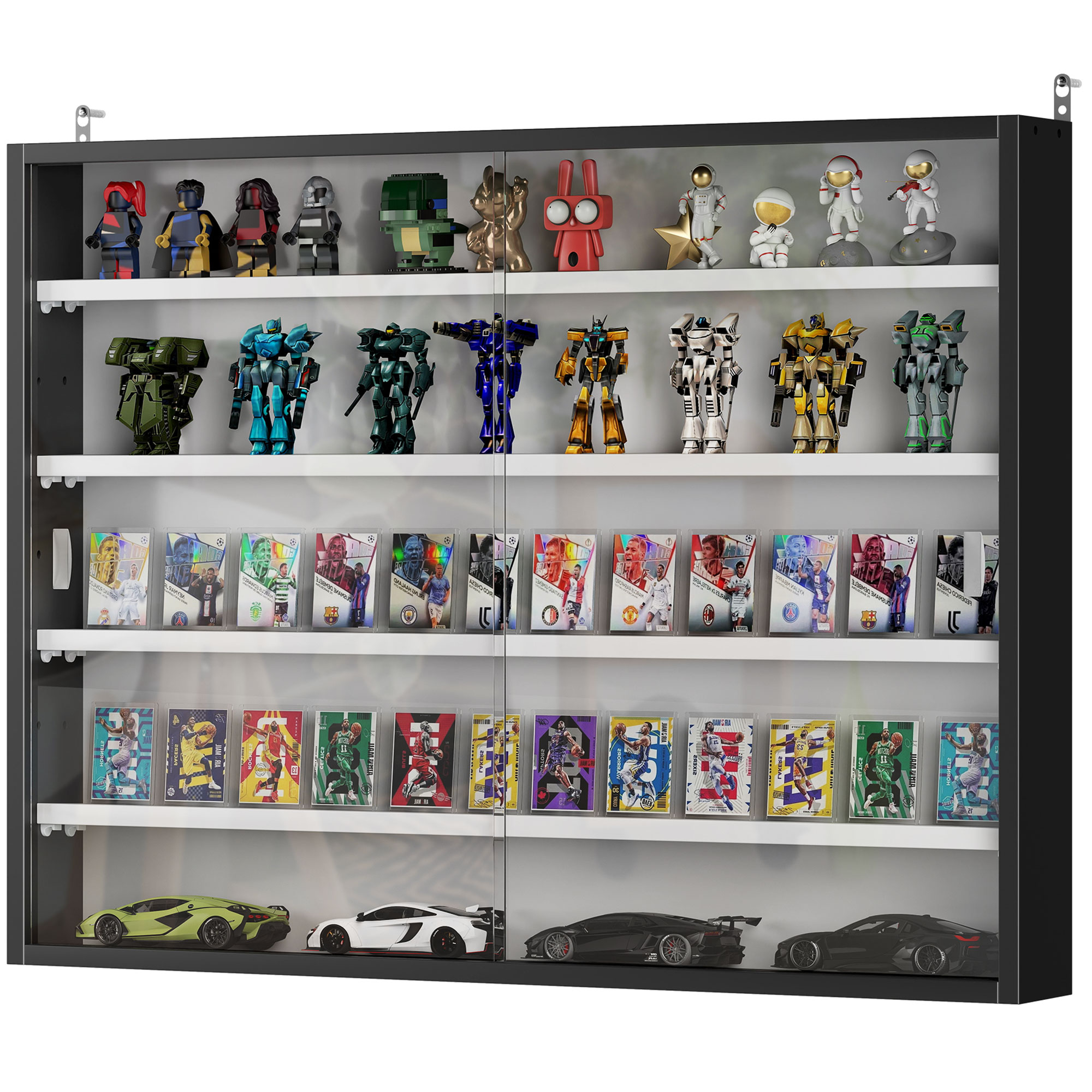 5-Tier Display Cabinet, Wall-Mounted Display Case with 2 Glass Doors and Adjustable Shelves, Black image 16