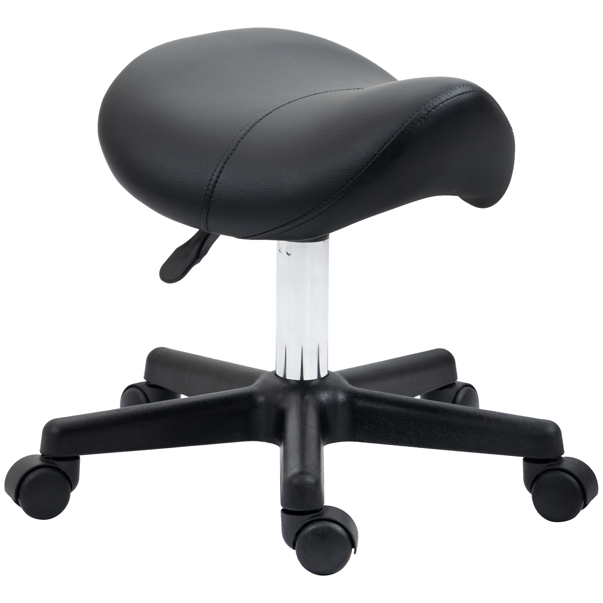 Saddle Stool, PU Leather Adjustable Rolling Salon Chair With Steel Frame For Massage, Spa, Beauty And Tattoo, Black - Image 1
