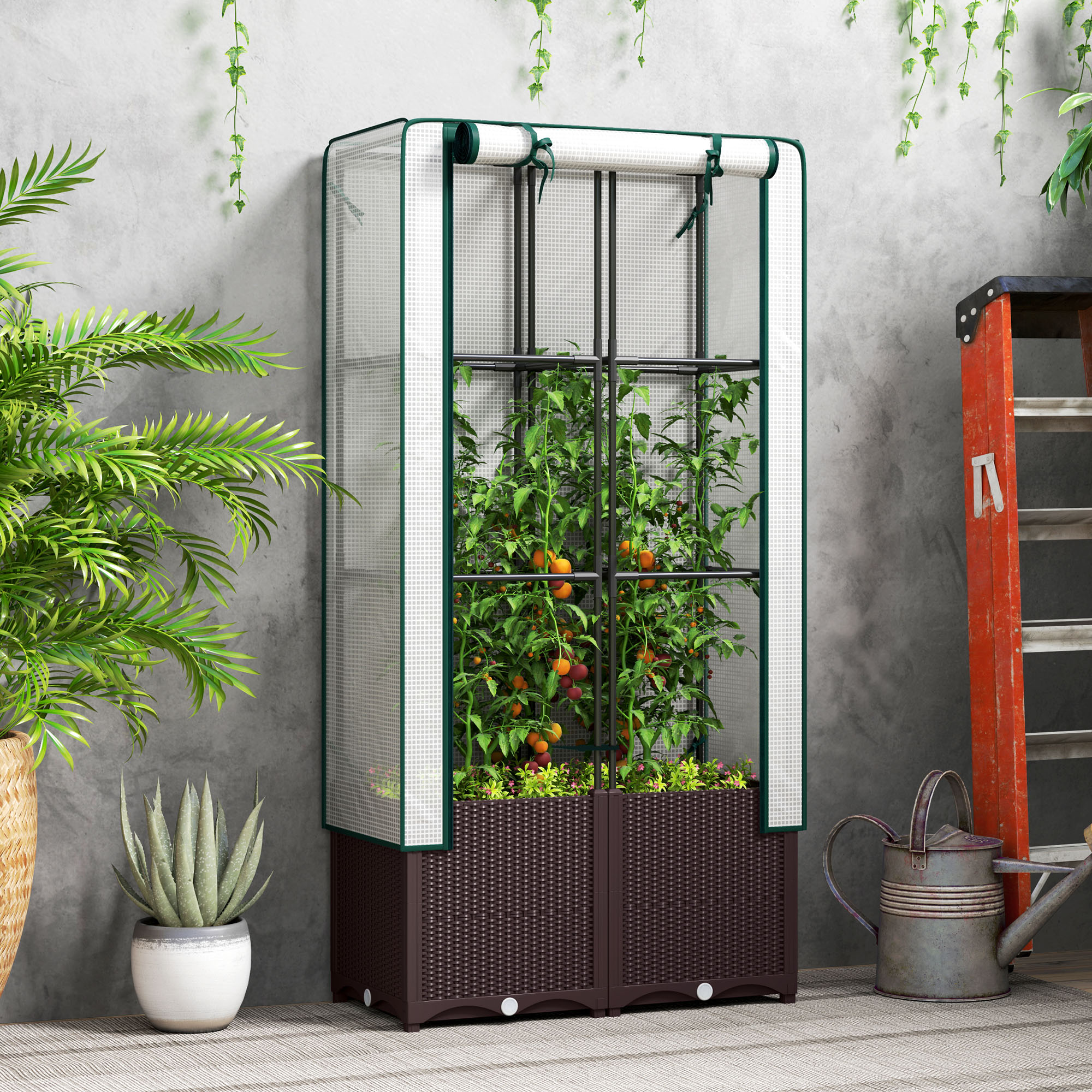 Raised Garden Bed With Trellis, Plastic Planter Box PE Cover, Drainage Holes — image 4