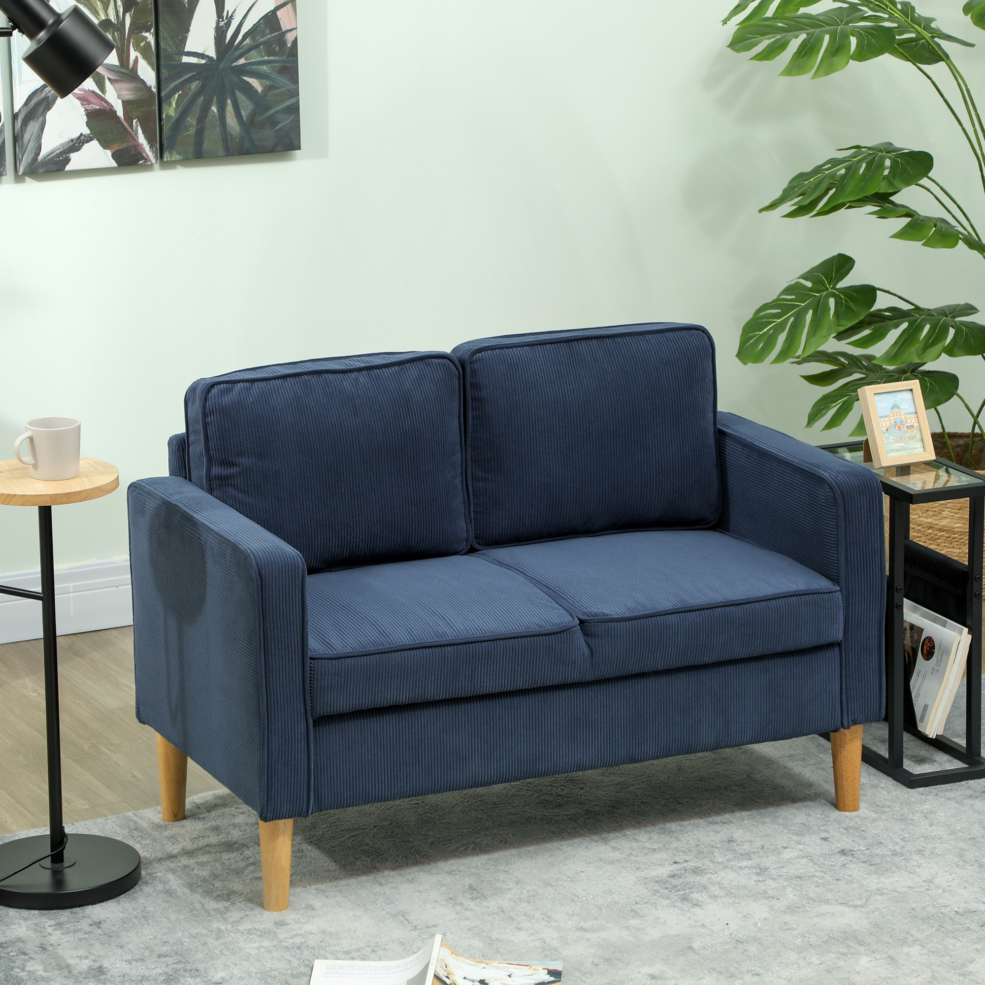 Small Two-Seater Corduroy Sofa - Blue — image 5