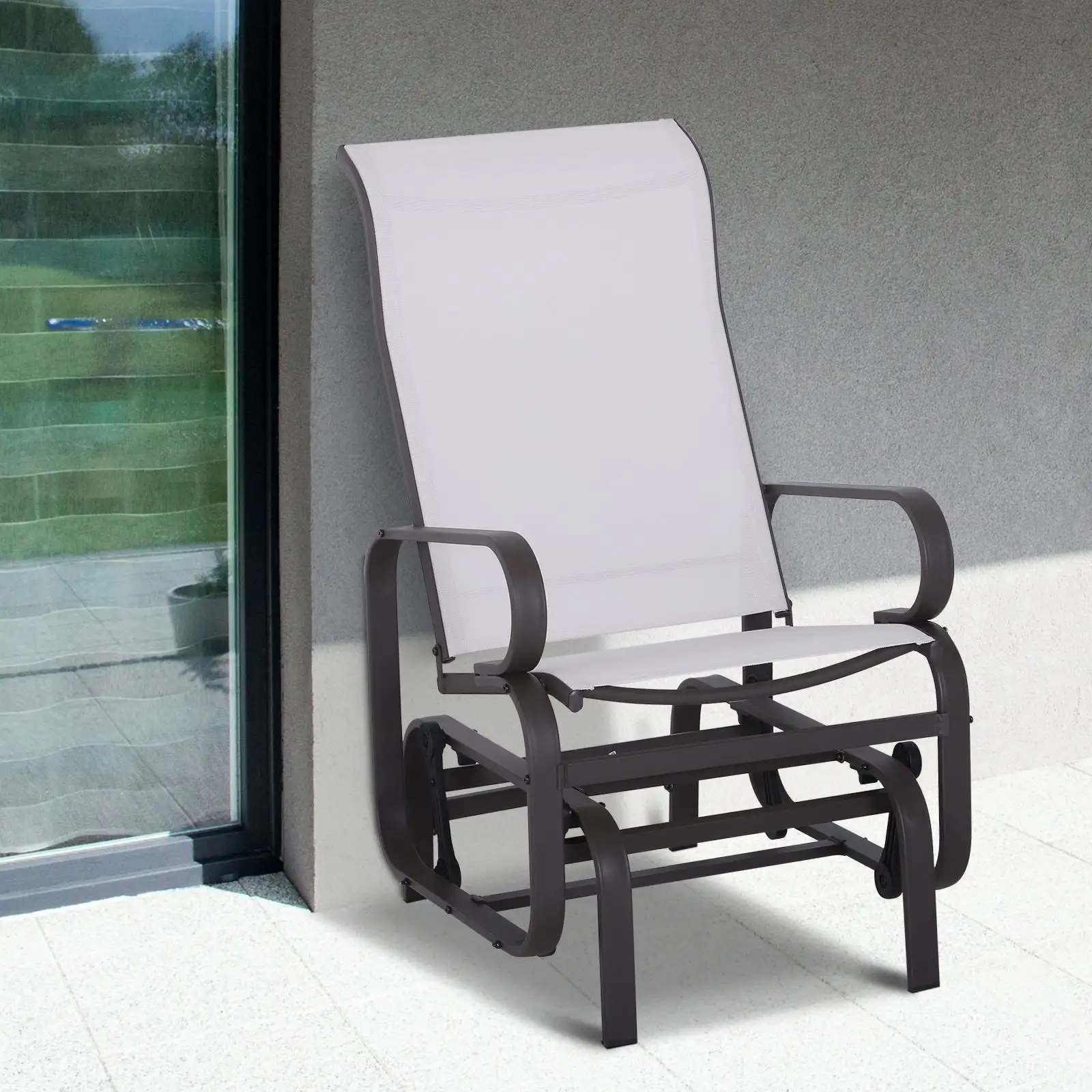 Gliding Lounger Chair, Single Rocker with Lightweight Metal & Mesh Construction, White