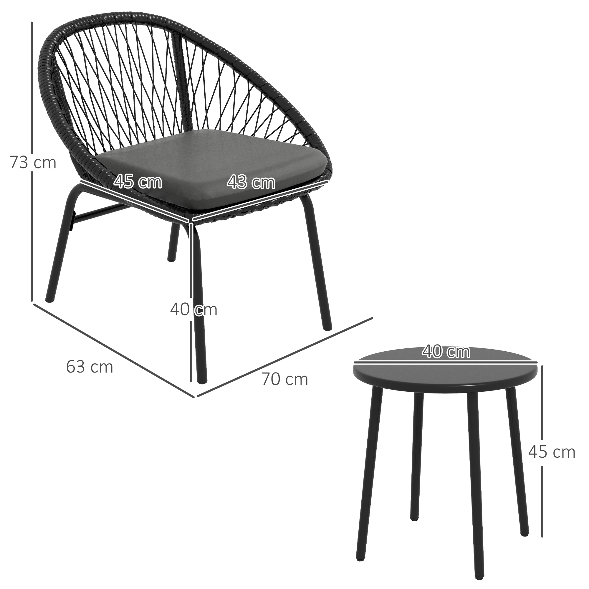 Three-Piece Rattan Bistro Set - Black — image 2