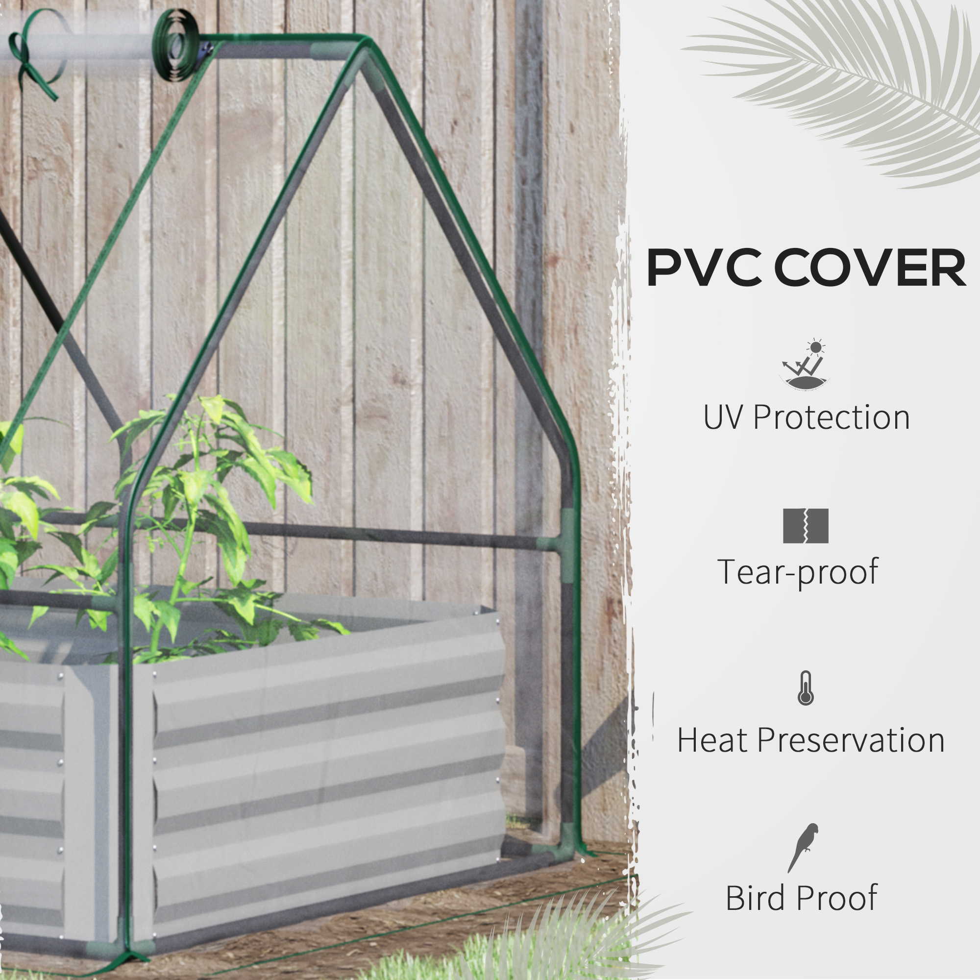 Raised Garden Bed with Cover, Outdoor Galvanized Metal Planter Box Kit, 4 x 3 ft Mini Greenhouse with 2 Large Screen Windows, for Growing Flowers, Vegetables and Herbs, Clear image 5
