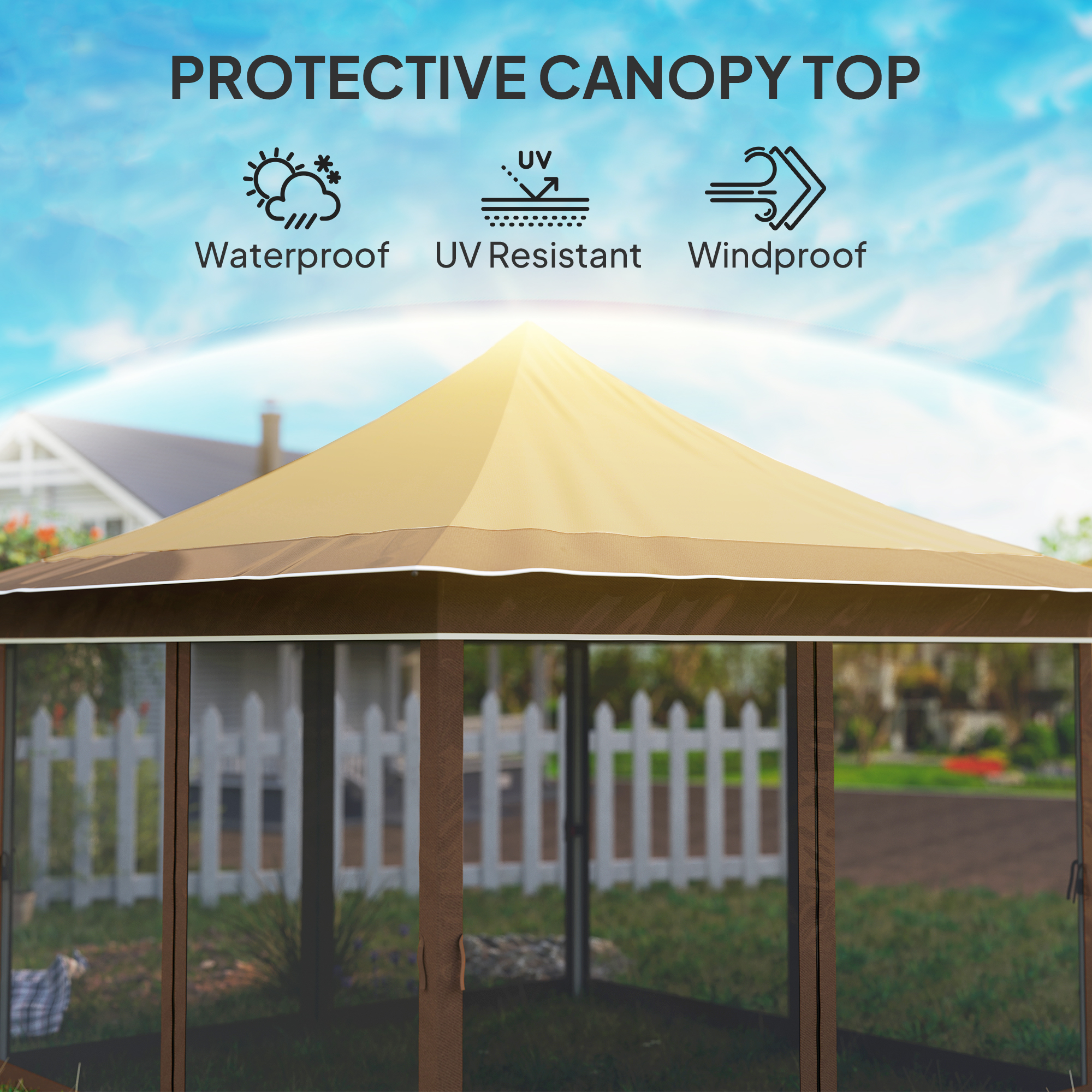 12 x 12 ft. Canopy Tent with Mesh Netting, UPF50+ Pop Up Tent with Carry Bag for Garden, Patio, Beige