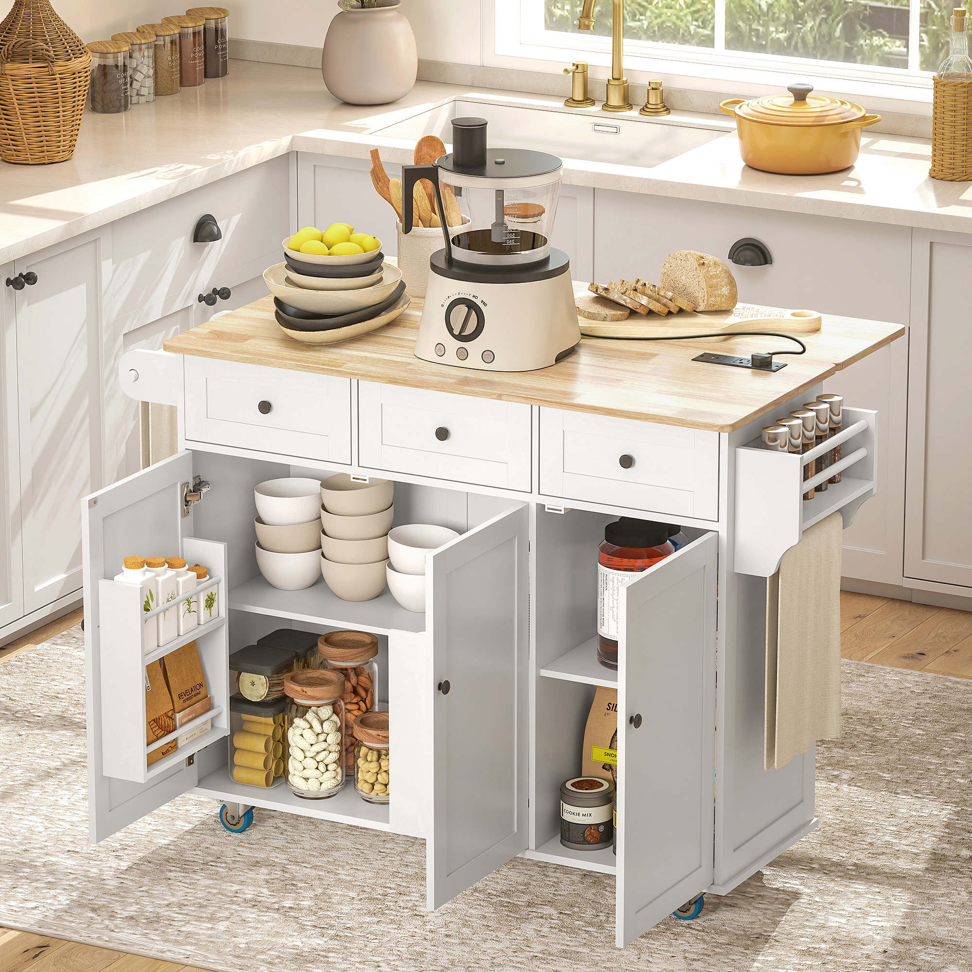 Kitchen Island on Wheels with Drop Leaf