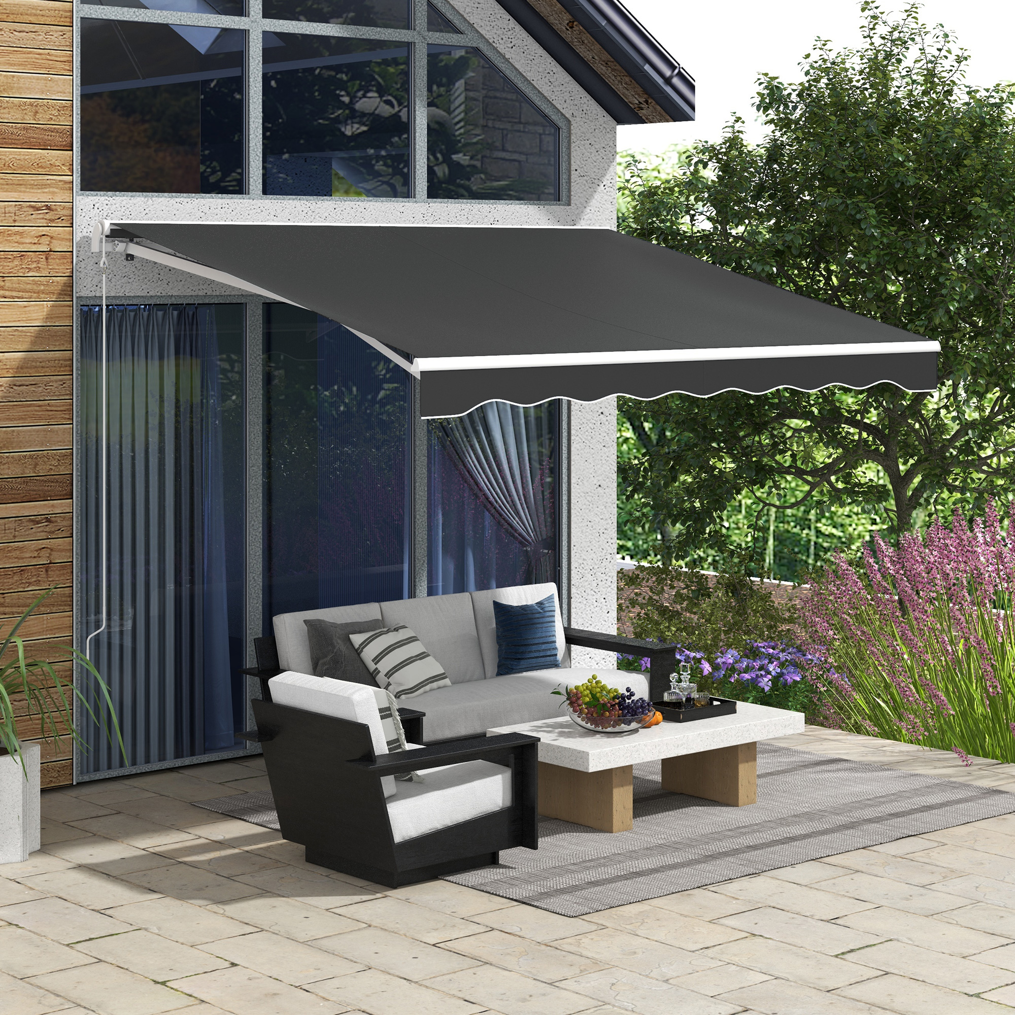 10 x 8 Electric Retractable Awning, Sun Shade Shelter,Remote Controller and Crank Handle for Deck, Balcony, Yard,