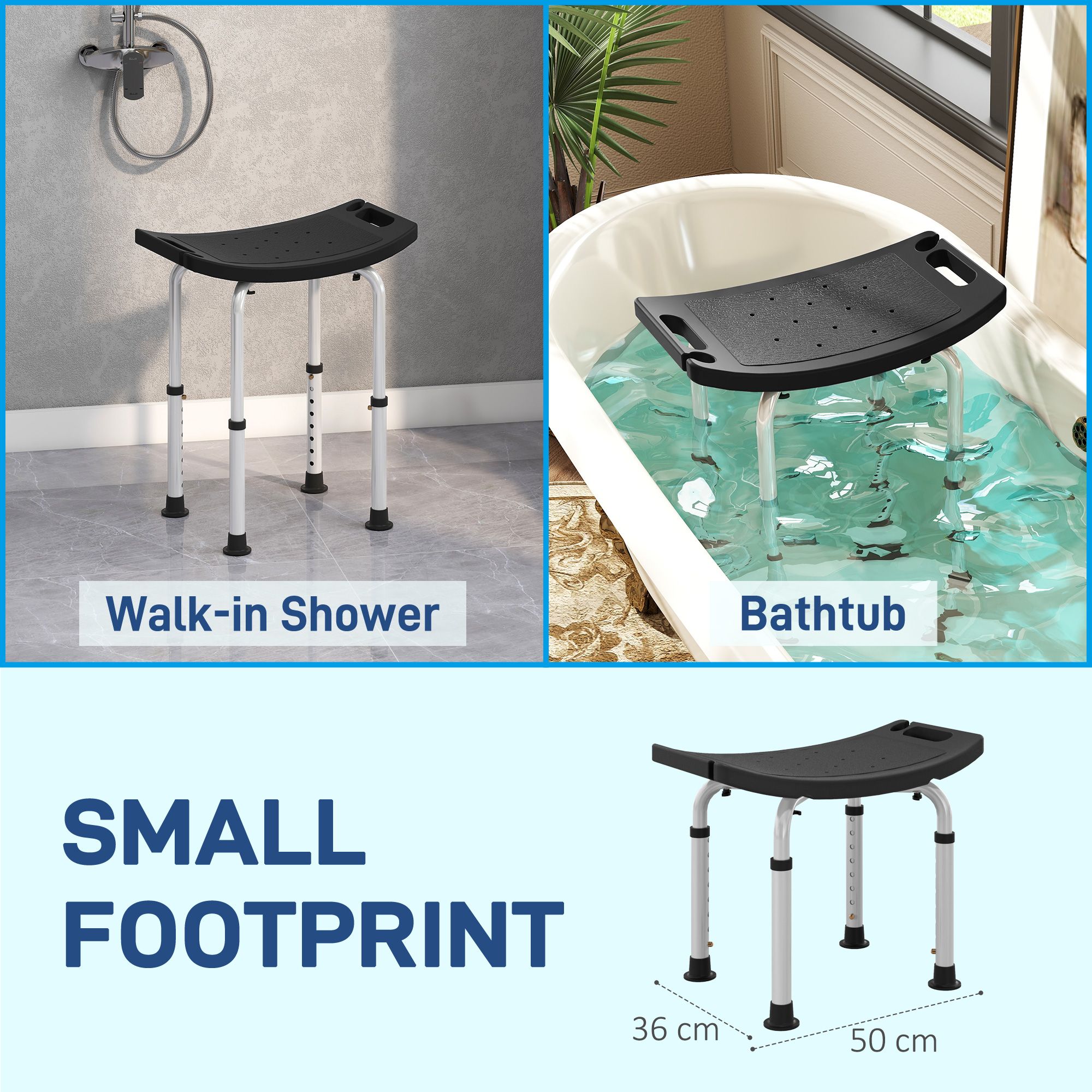 Height Adjustable Bath Stool, Aluminium Shower With Non-Slip Pads For Elderly — image 2