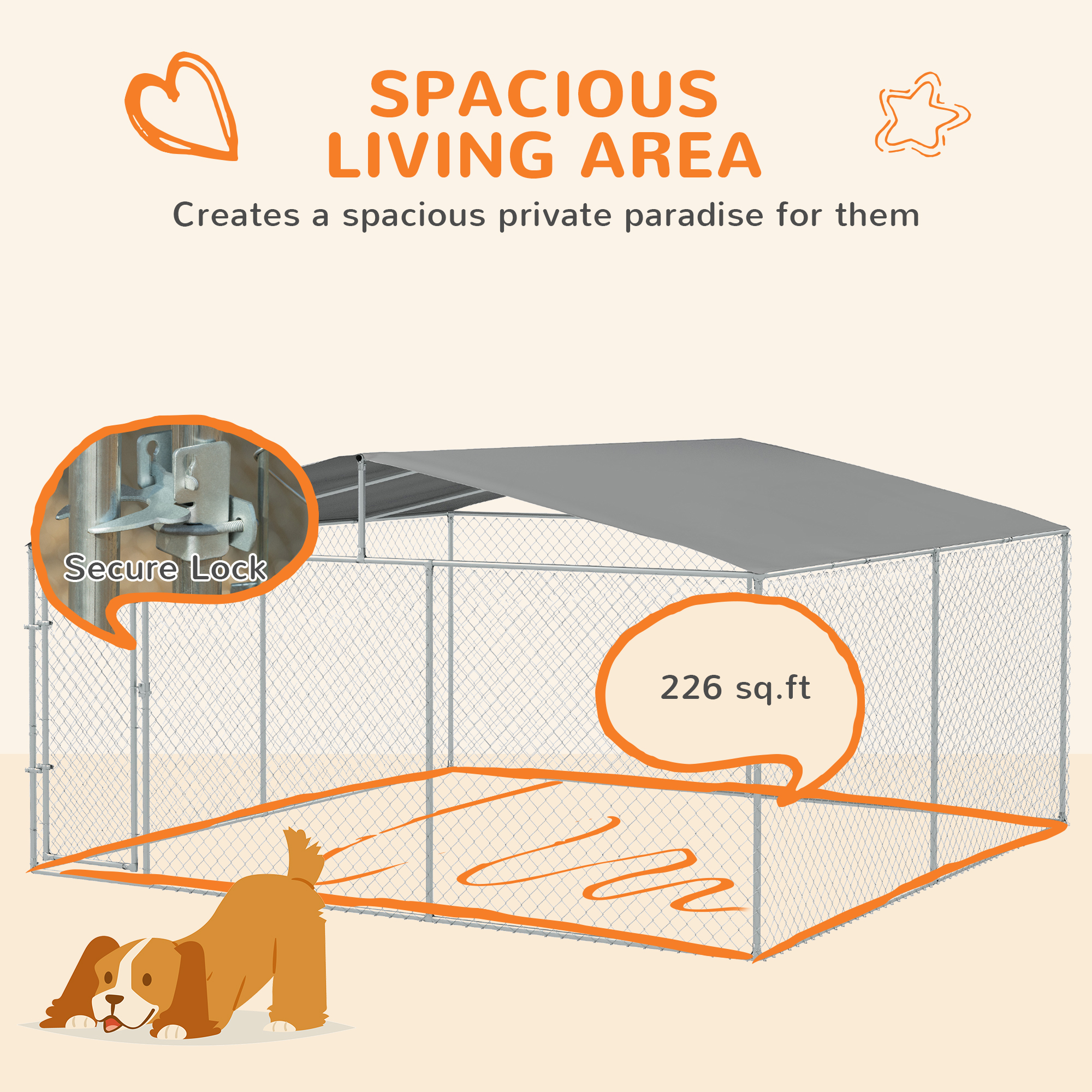  15x15 Dog Kennel with Cover, Secure Outdoor Dog Fence, Galvanized Steel Frame for Backyard, Green