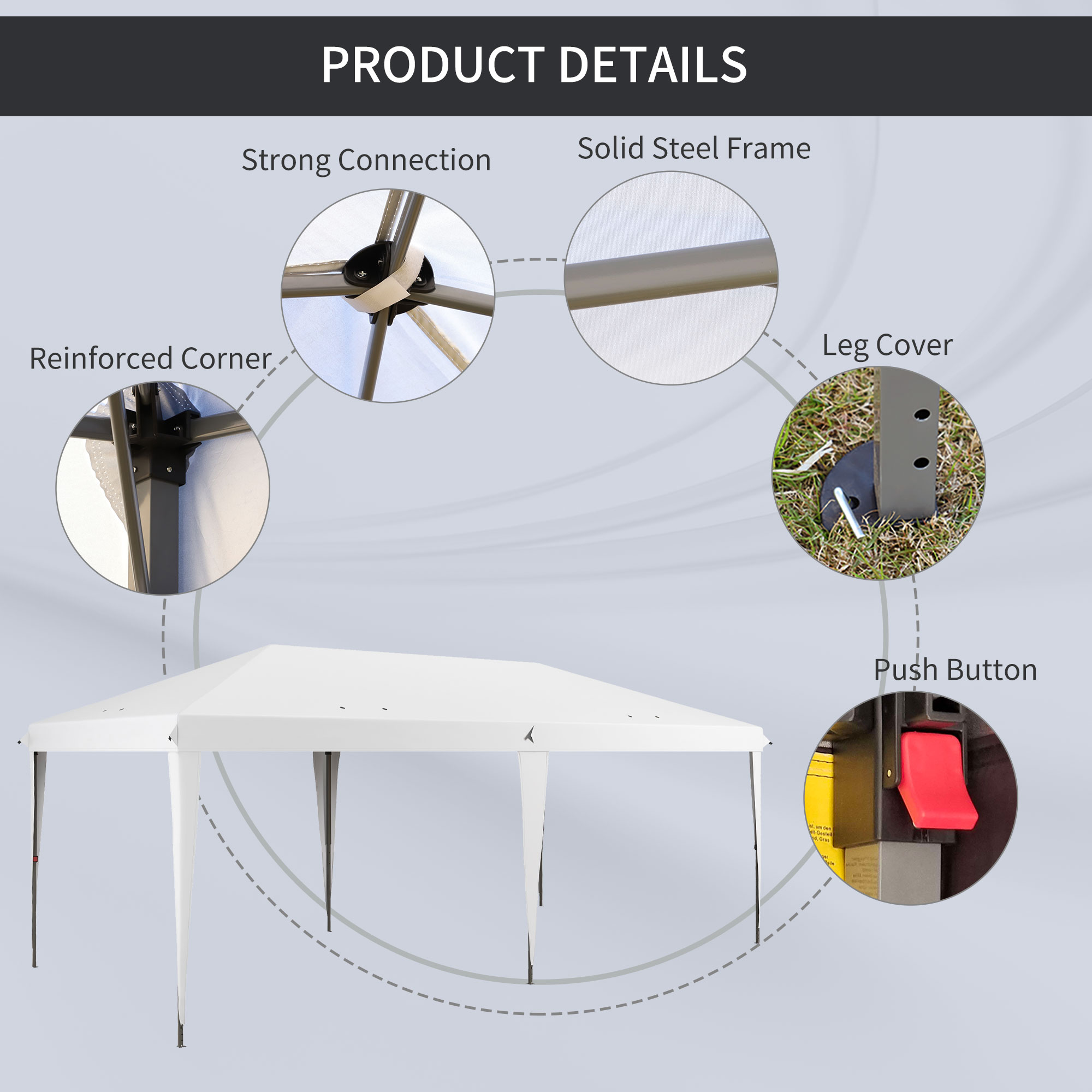 10' x 19.2' Outdoor Gazebo Pop Up Canopy Party Tent with Carrying Bag, White - Image 4