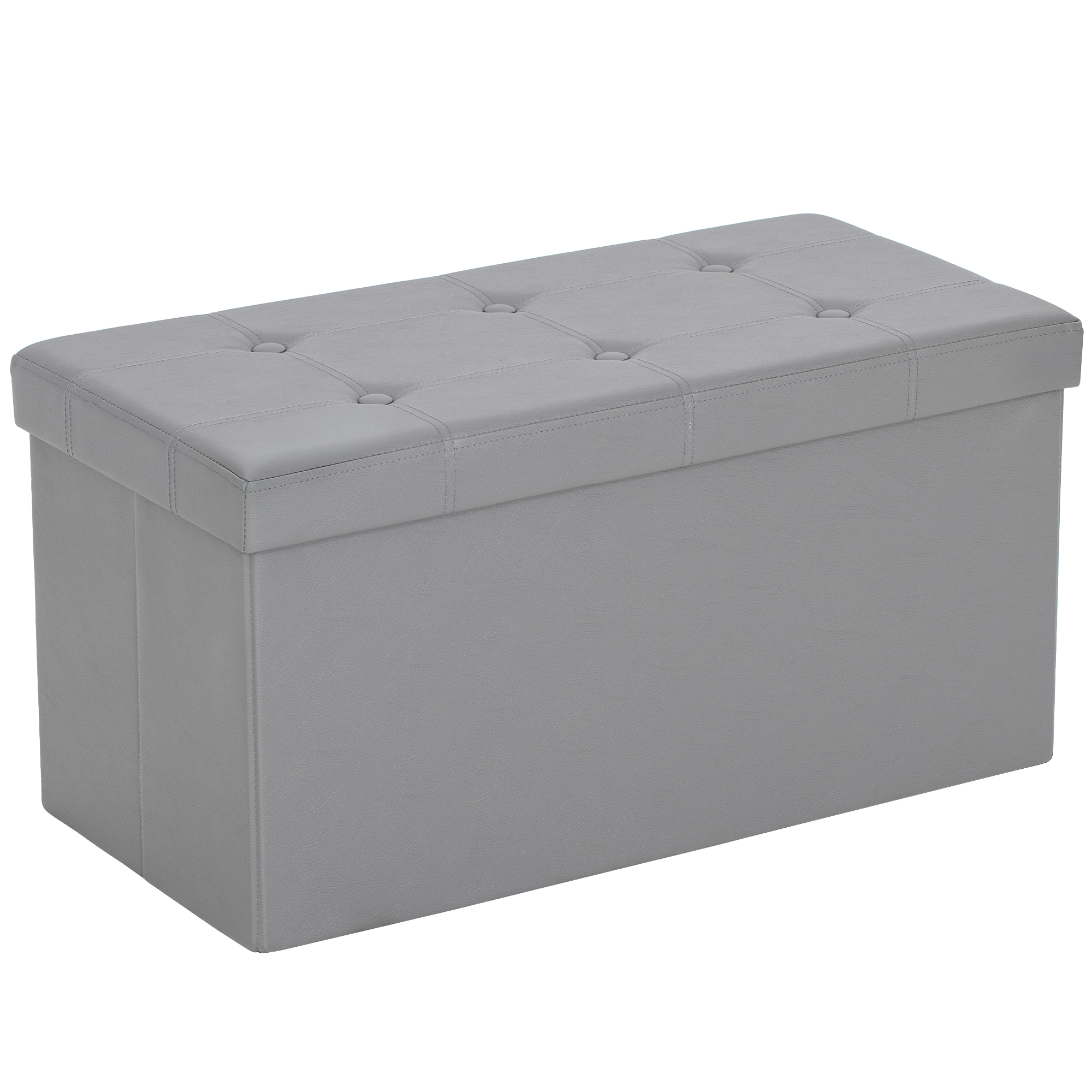 89L grey folding storage ottoman bench with tufted PU leather top