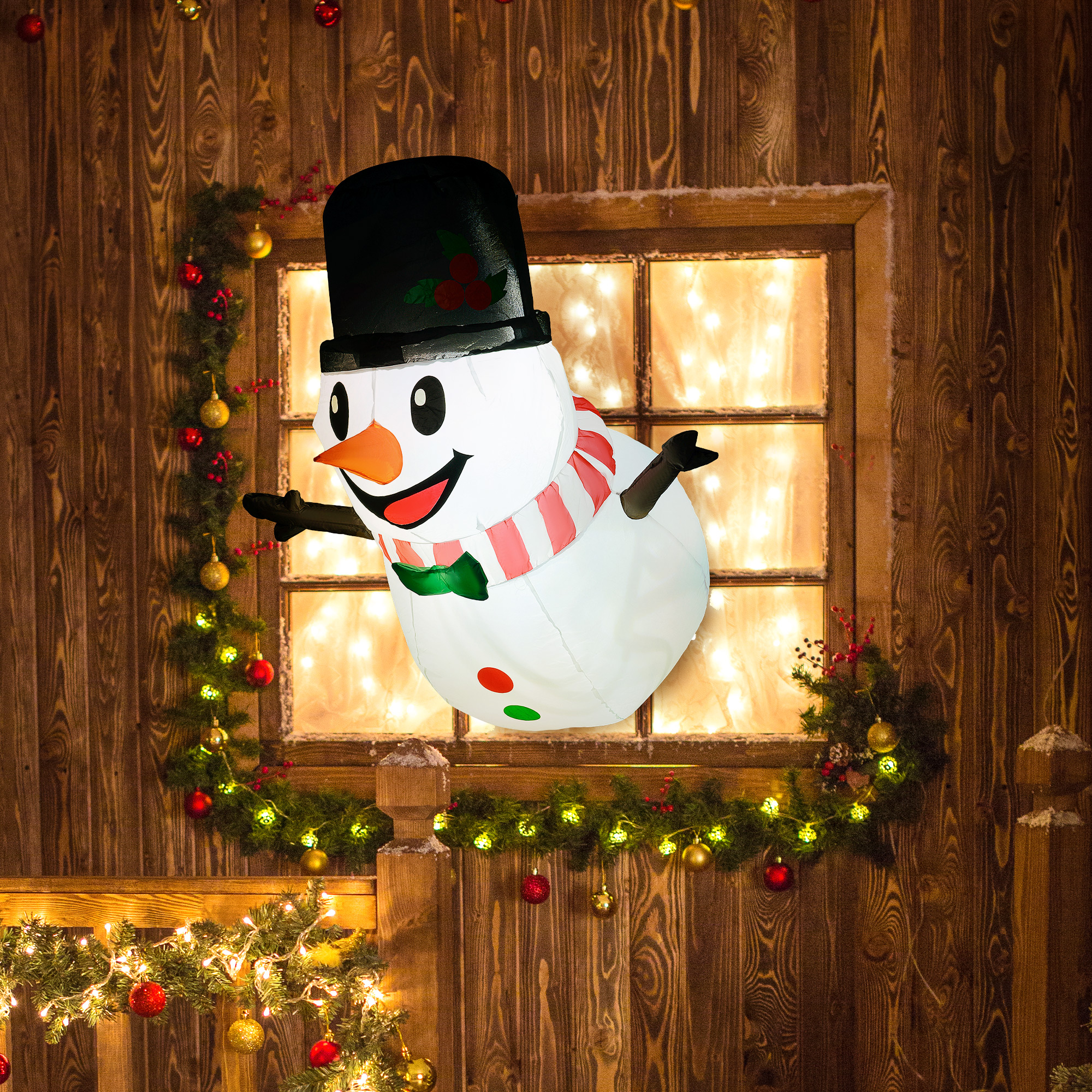  3.4' Inflatable Hanging Snowman w/ LED Lights, Blow-Up Outdoor Christmas Display for Party