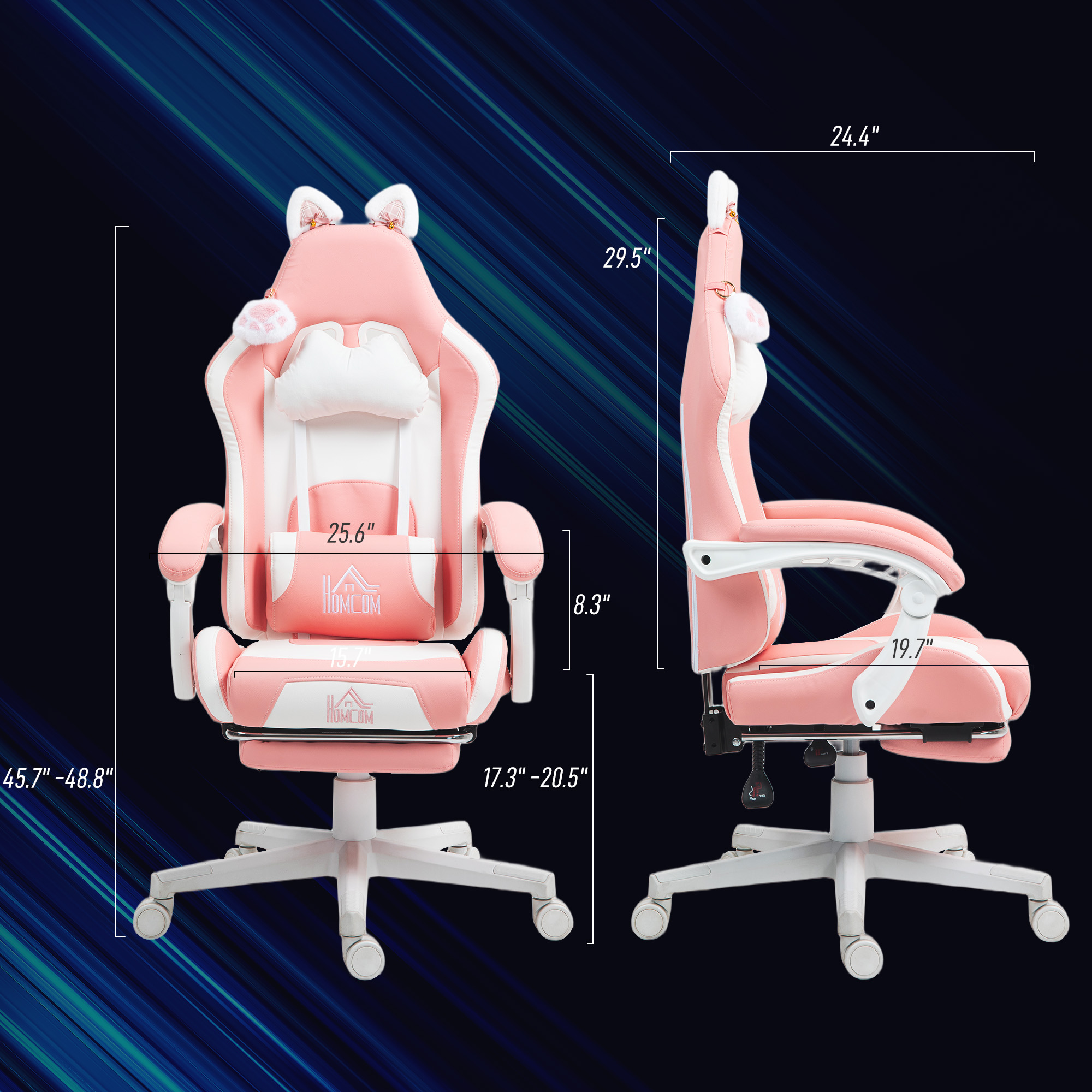 Cute Racing Gamer Chair, Faux Leather Gaming Chair with Footrest, Headrest and Lumbar Support, Pink 2