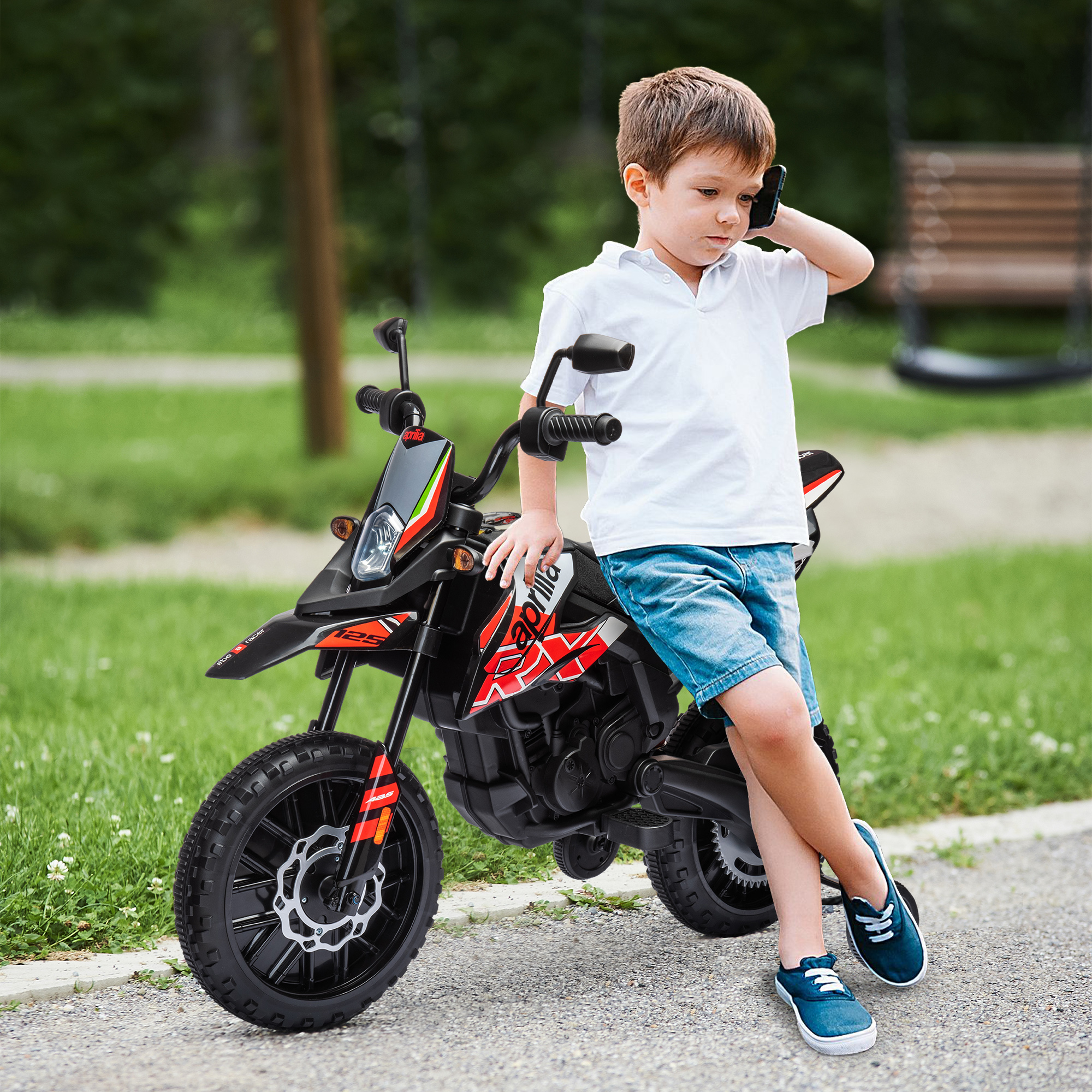 12V Aprilia Licensed Kids Motorbike With Training Wheels, Spring Suspension — image 3