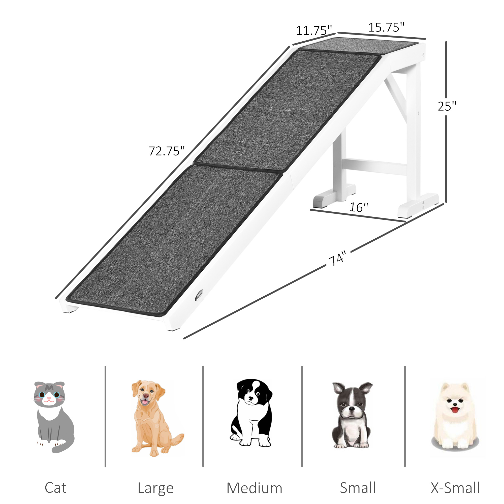  Dog Ramp Foldable with Non-slip Carpet Top Platform, Gray, White