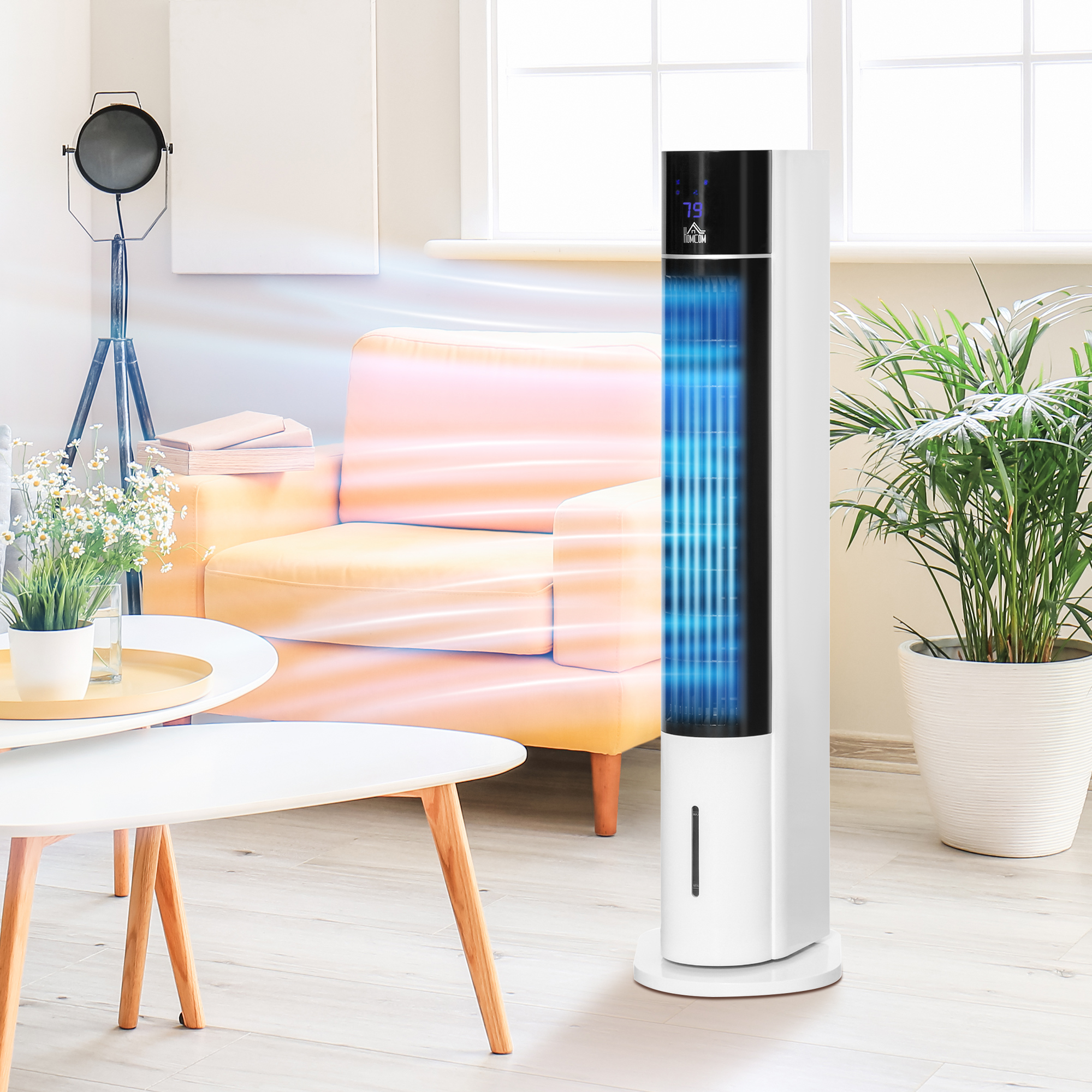  42" 3-In-1 Evaporative Air Cooler with Water Tank, 52° Oscillating Portable Swamp Cooler with Humidifier, Ice Cooling Fan for Home Office, 3 Modes, 3 Speeds, 12H Timer, Remote, White