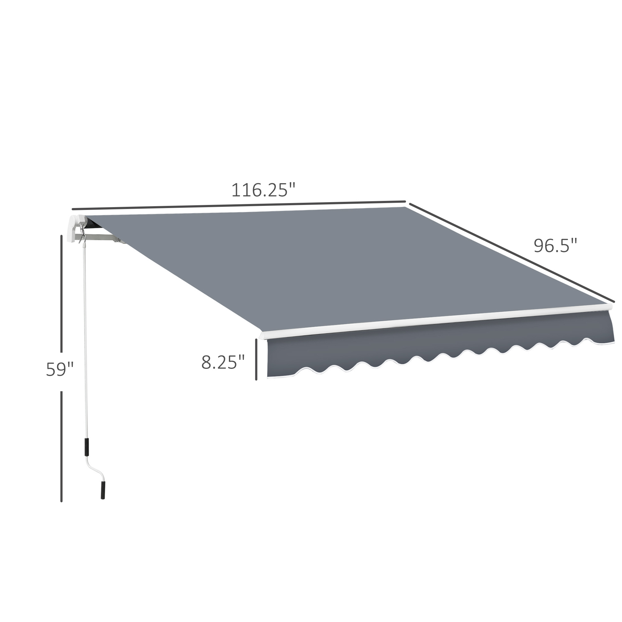 10' x 8' Patio Awning, Manual Retractable Sun Shade with UV Protection and Easy Crank Opening, Dark Gray - Image 6