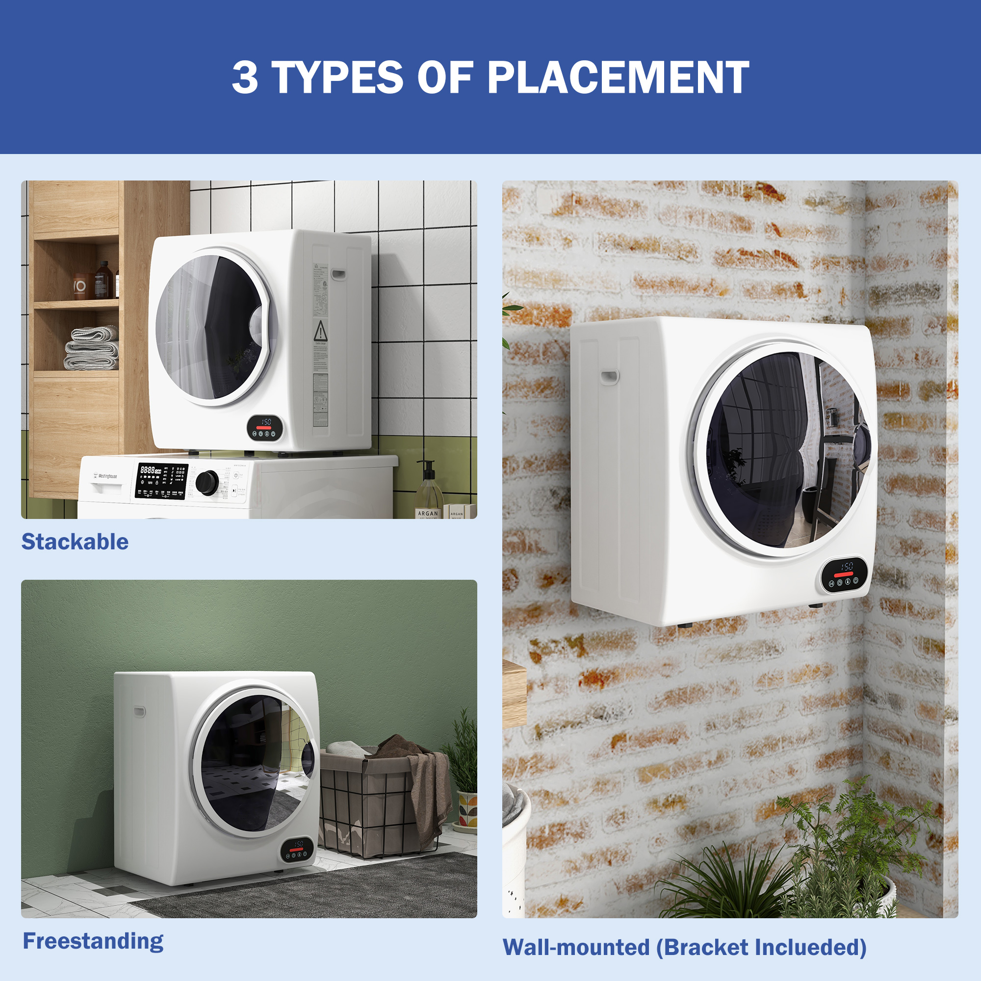  1.5 cu.ft Portable Compact Clothes Laundry Dryer with Intelligent Drying for Apartments Dorms RVs, 850W, White