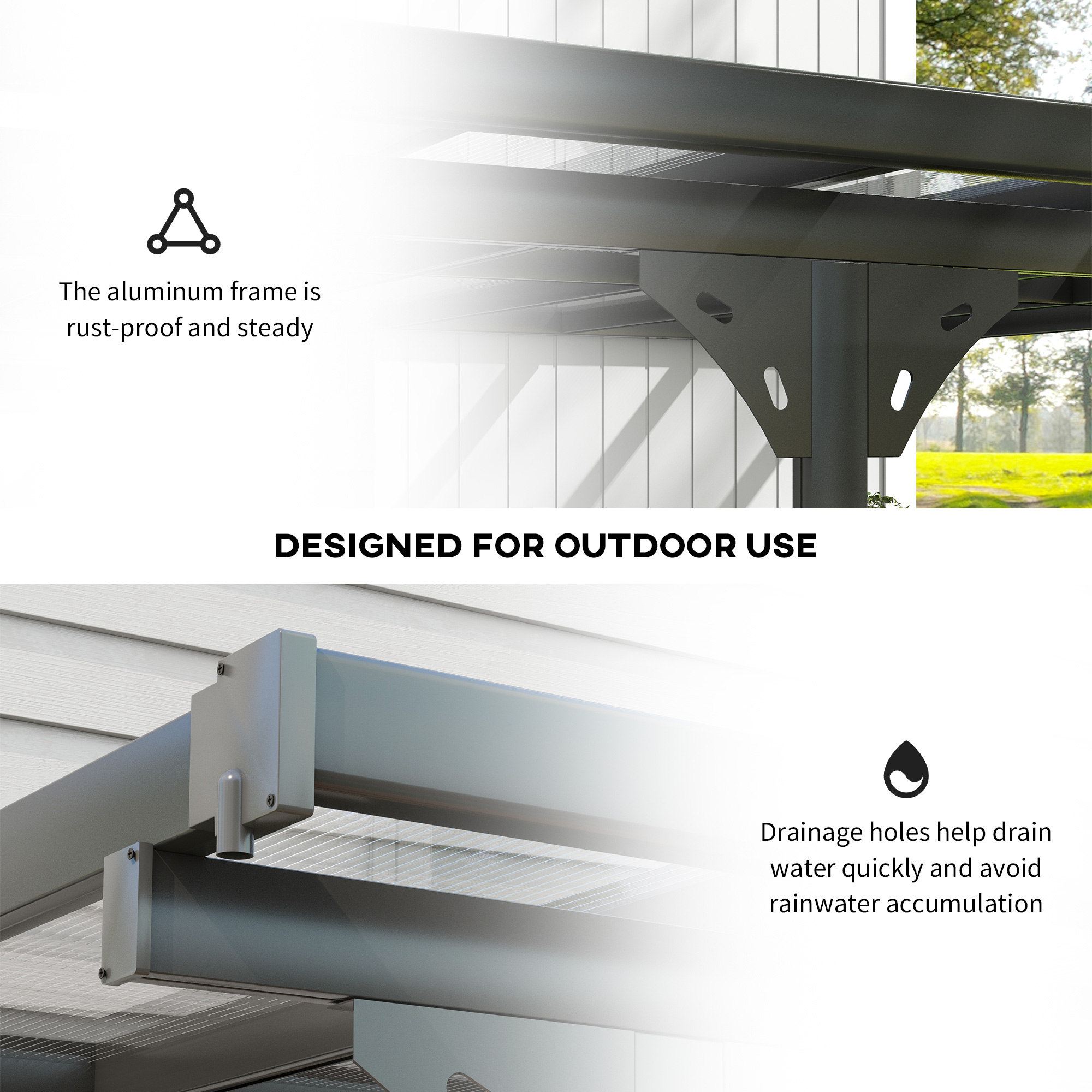 14.5′ x 10′ Aluminum Polycarbonate Pergola with UV Blocking for Outdoor Wall-Mounted Use, Family Shade, Gray