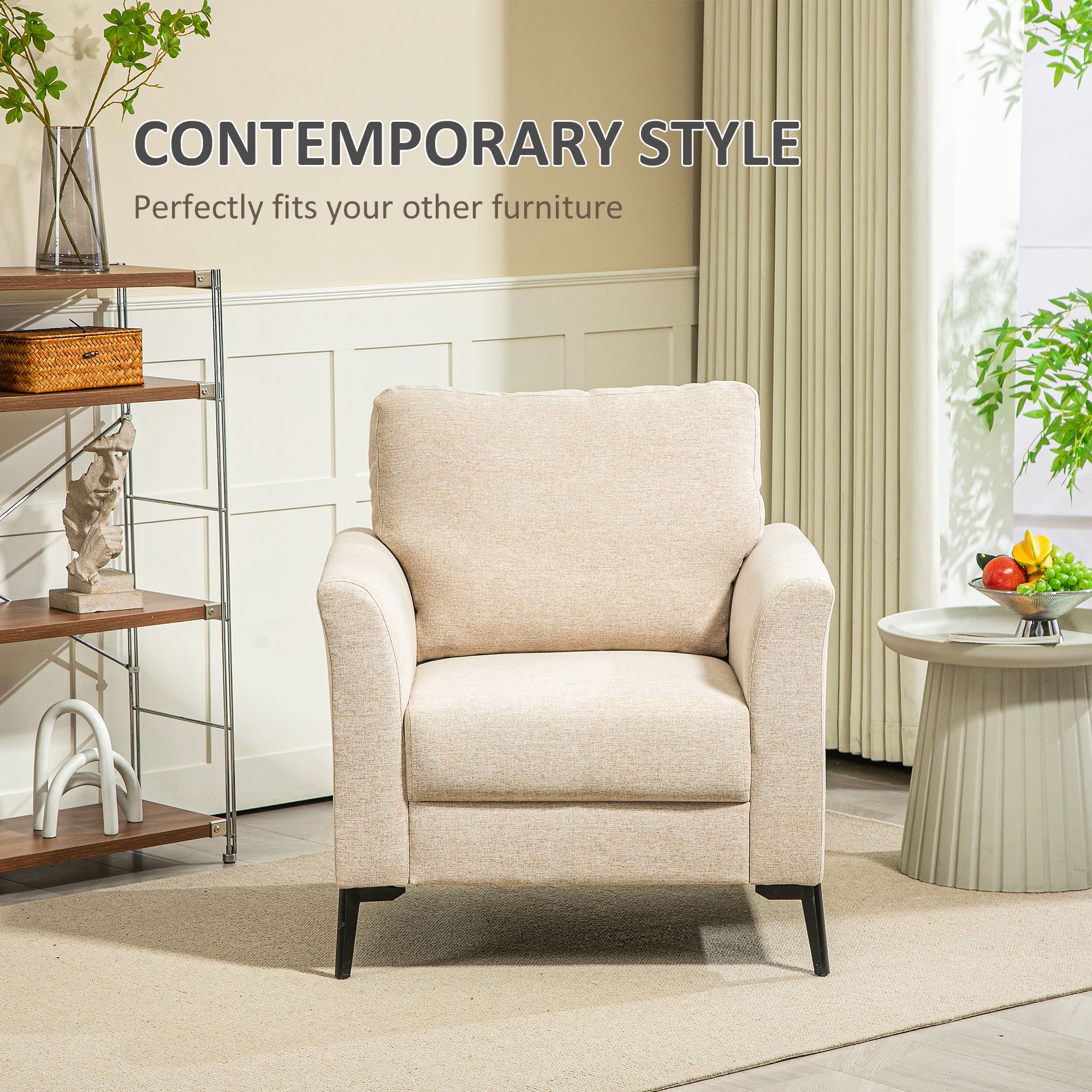 Linen-Look Armchair - Beige — image 5