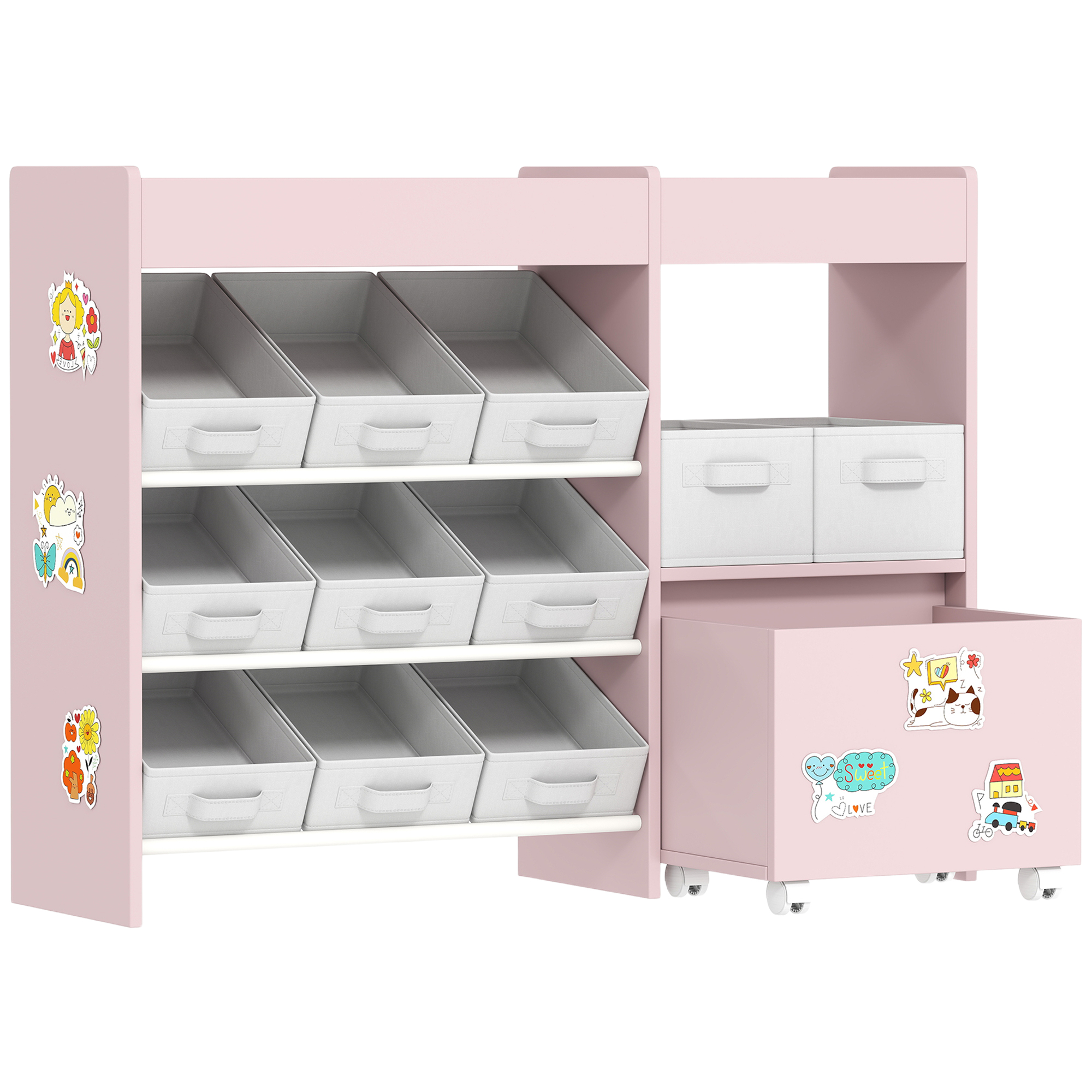 Kids Toy Storage Unit With 11 Bins, Cabinet, Top Shelves, 3 Stickers — image 4