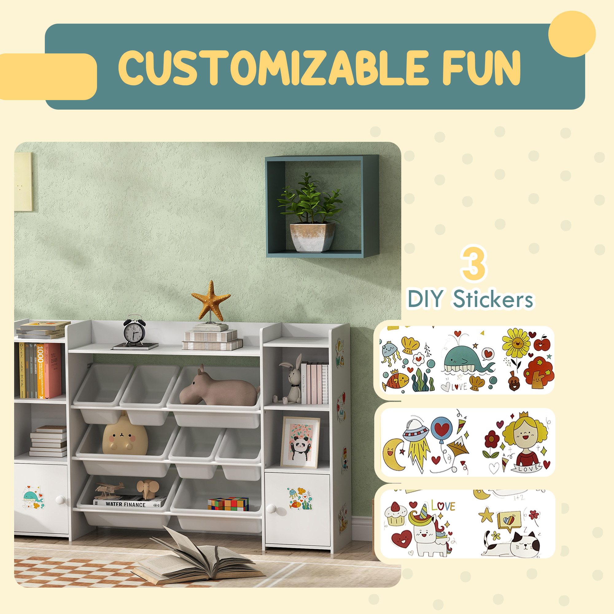 Kids Toy Organizers And Storage With 8 Removable Bins Bookshelf, White — image 5